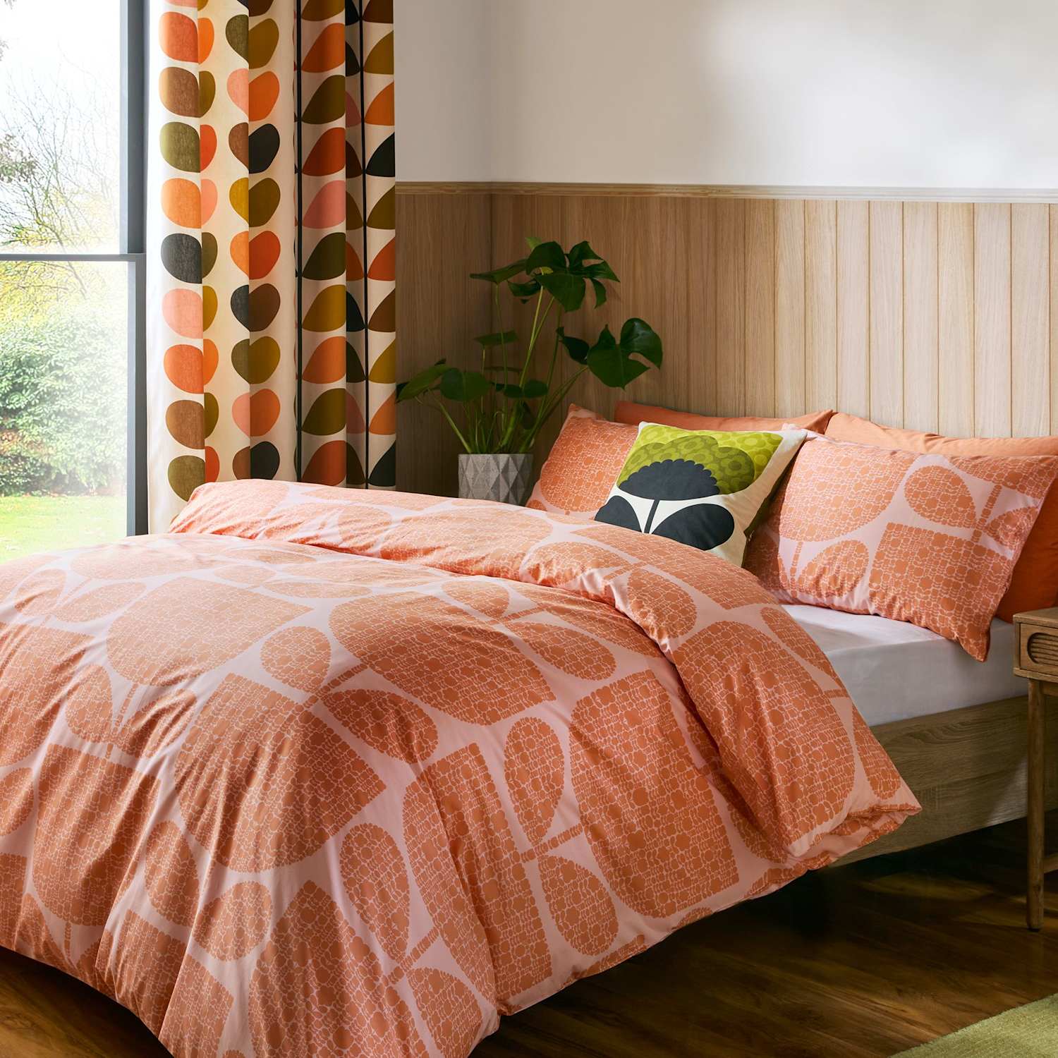 Orla Kiely Pure Cotton Block Garden Bedding Set - King Size (5 ft) - Orange - Available at M&S