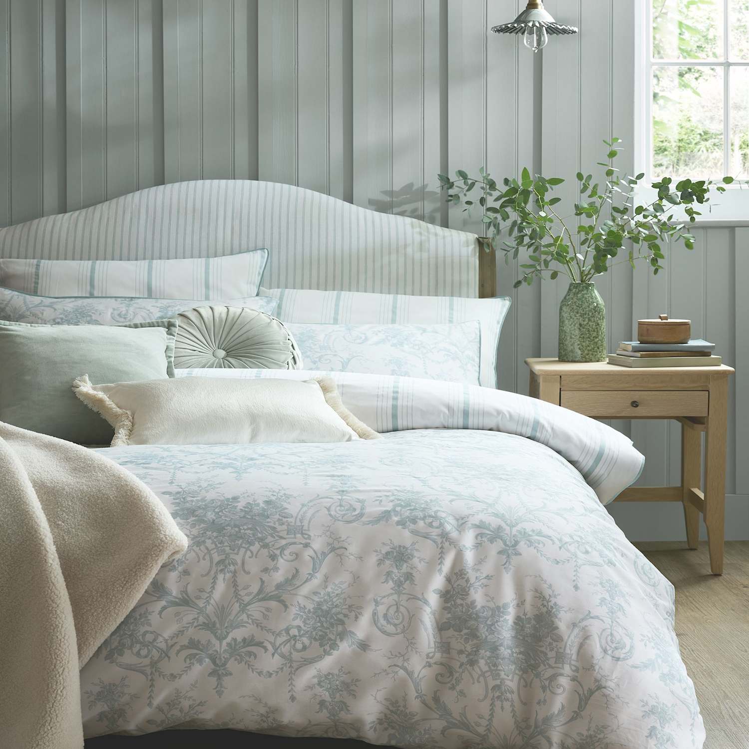 Laura Ashley Tuileries Pure Cotton Sateen Bedding Set - Single (3 ft) - Blue Mix - Available at M&S