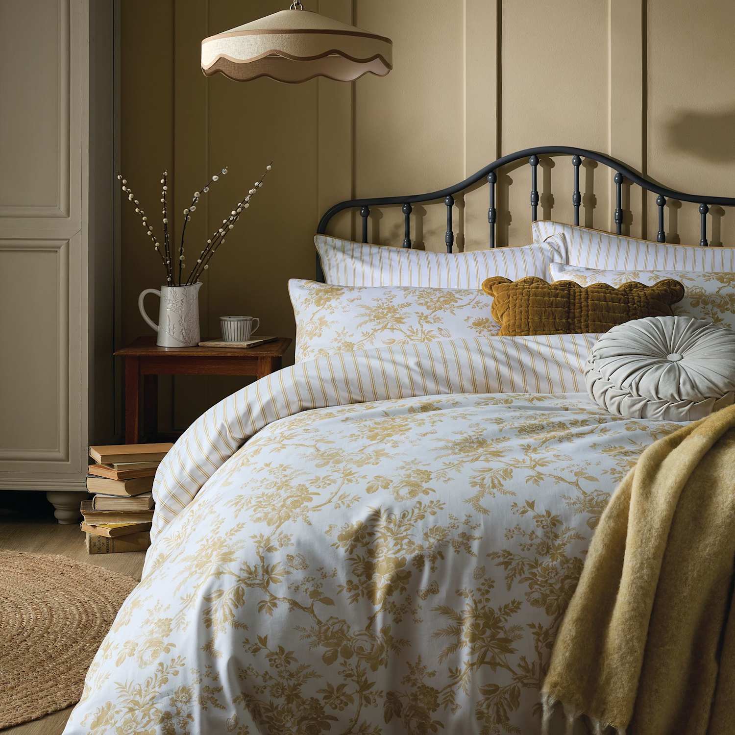 Laura Ashley Pure Cotton Sateen Walled Garden Bedding Set - Single (3 ft) - Yellow Mix - Available at M&S