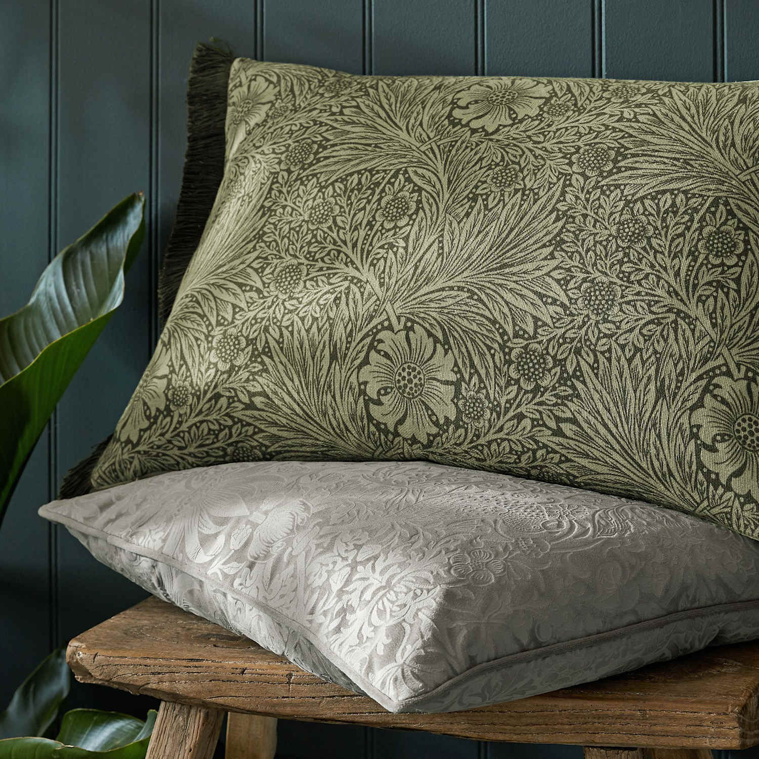 William Morris At Home Pure Cotton Marigold Cushion - Green Mix - Available at M&S