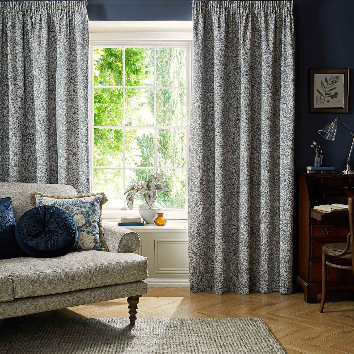 William Morris At Home Original Willow Pencil Pleat Blackout Curtains - W229cm, Drop 229cm - Blue Mix - Available at M&S