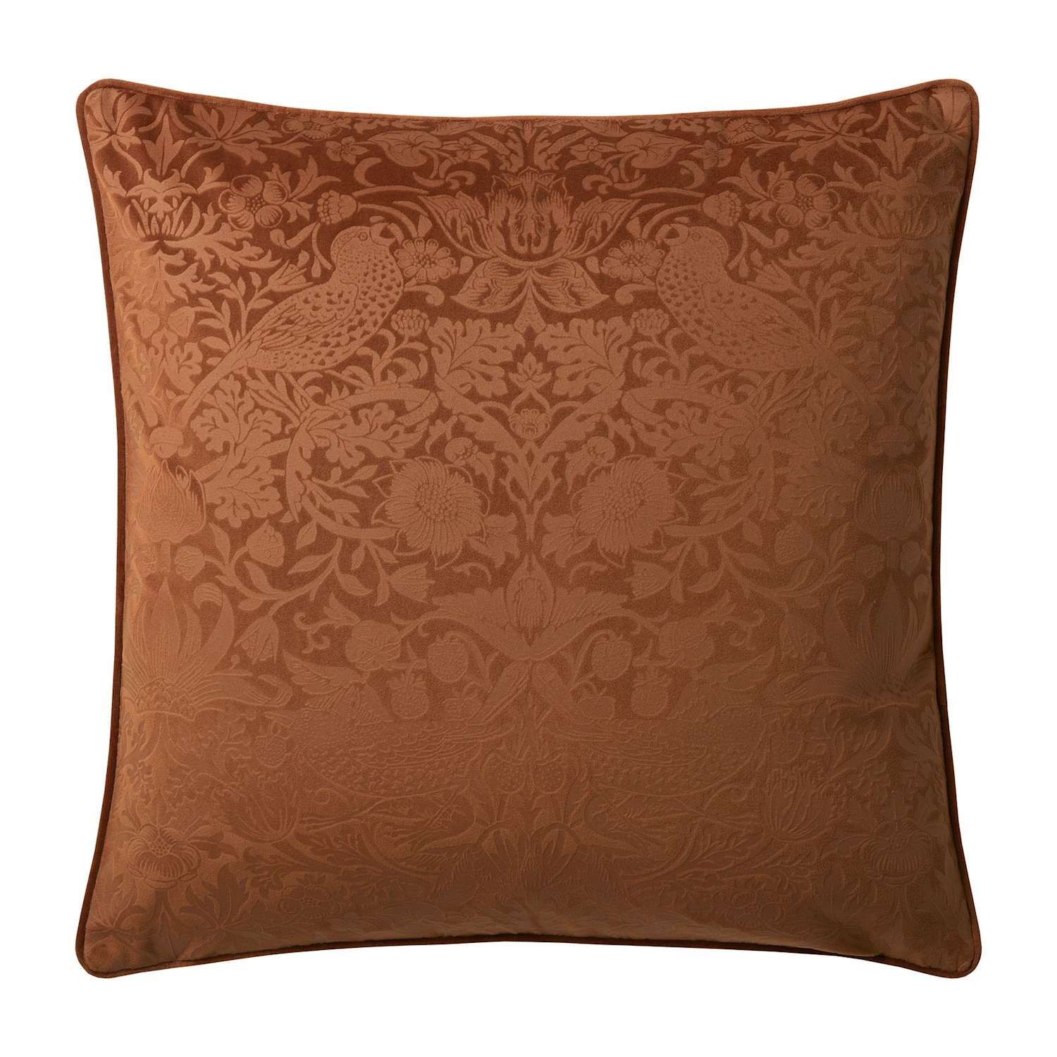 William Morris At Home Velvet Strawberry Thief Cushion - Orange - Available at M&S