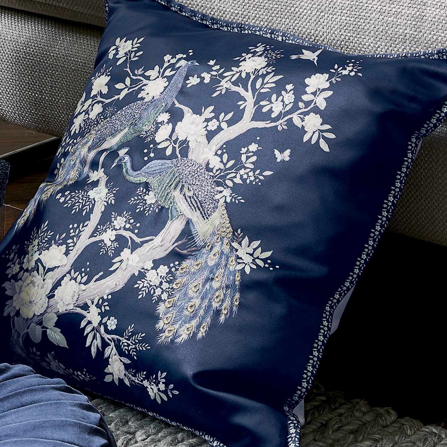 Laura Ashley Belvedere Embroidered Cushion - Blue Mix - Available at M&S