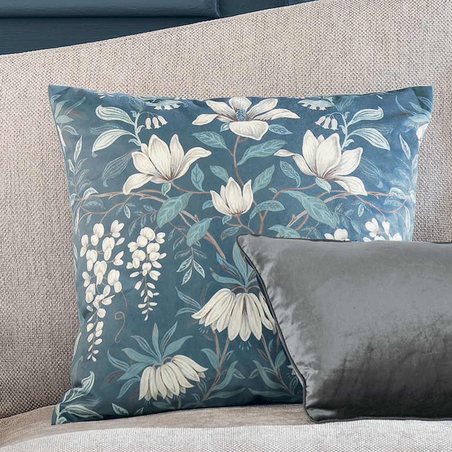 Laura Ashley Velvet Parterre Cushion - Blue Mix - Available at M&S