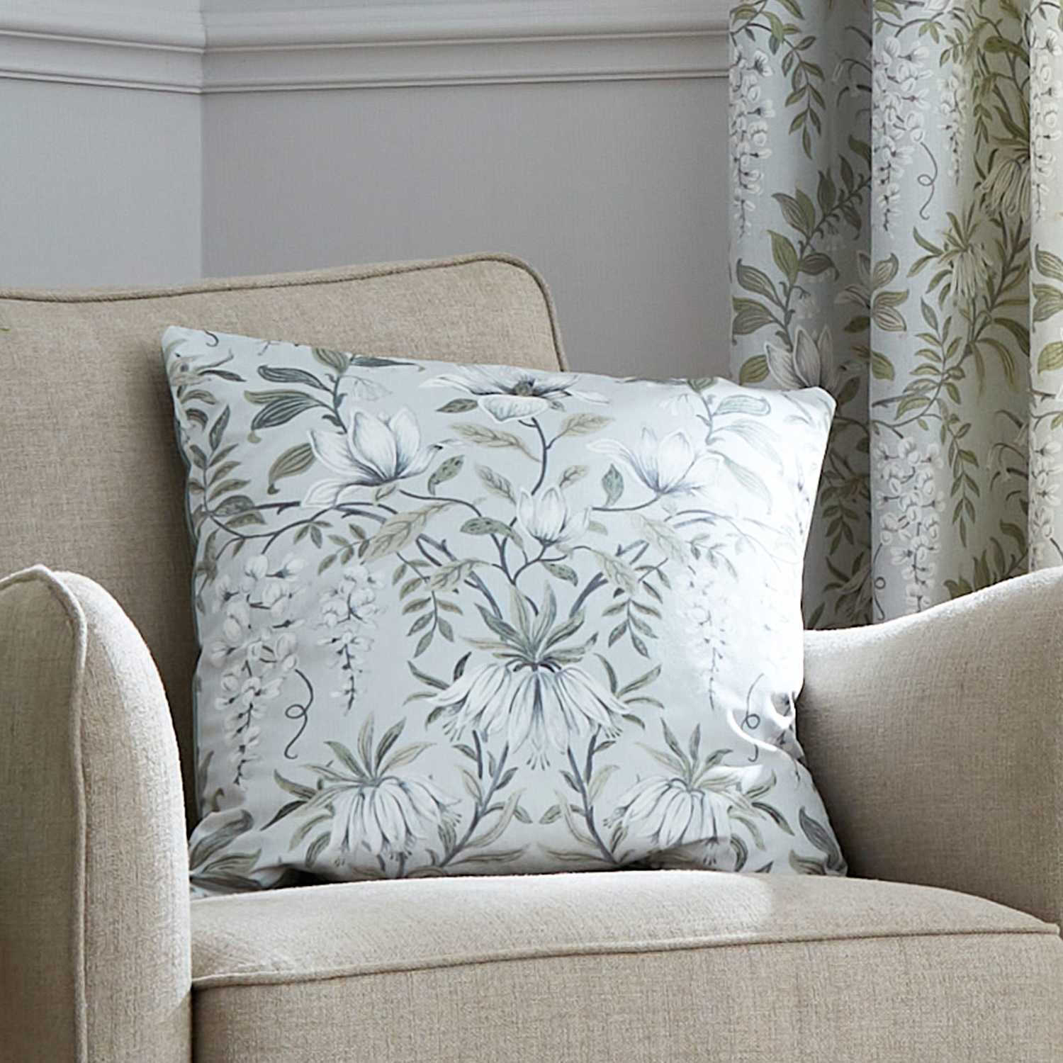 Laura Ashley Velvet Parterre Cushion - Green Mix - Available at M&S