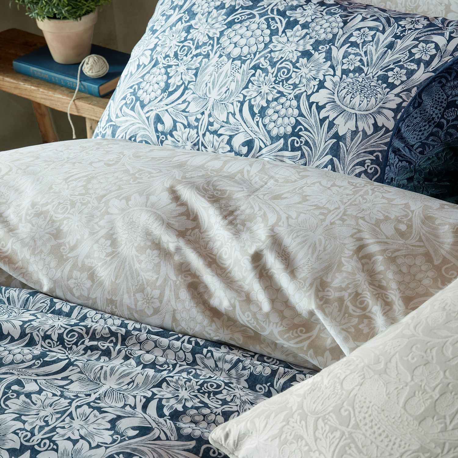 William Morris At Home Set of 2 Pure Cotton Sunflower Pillowcases - Blue Mix - Available at M&S