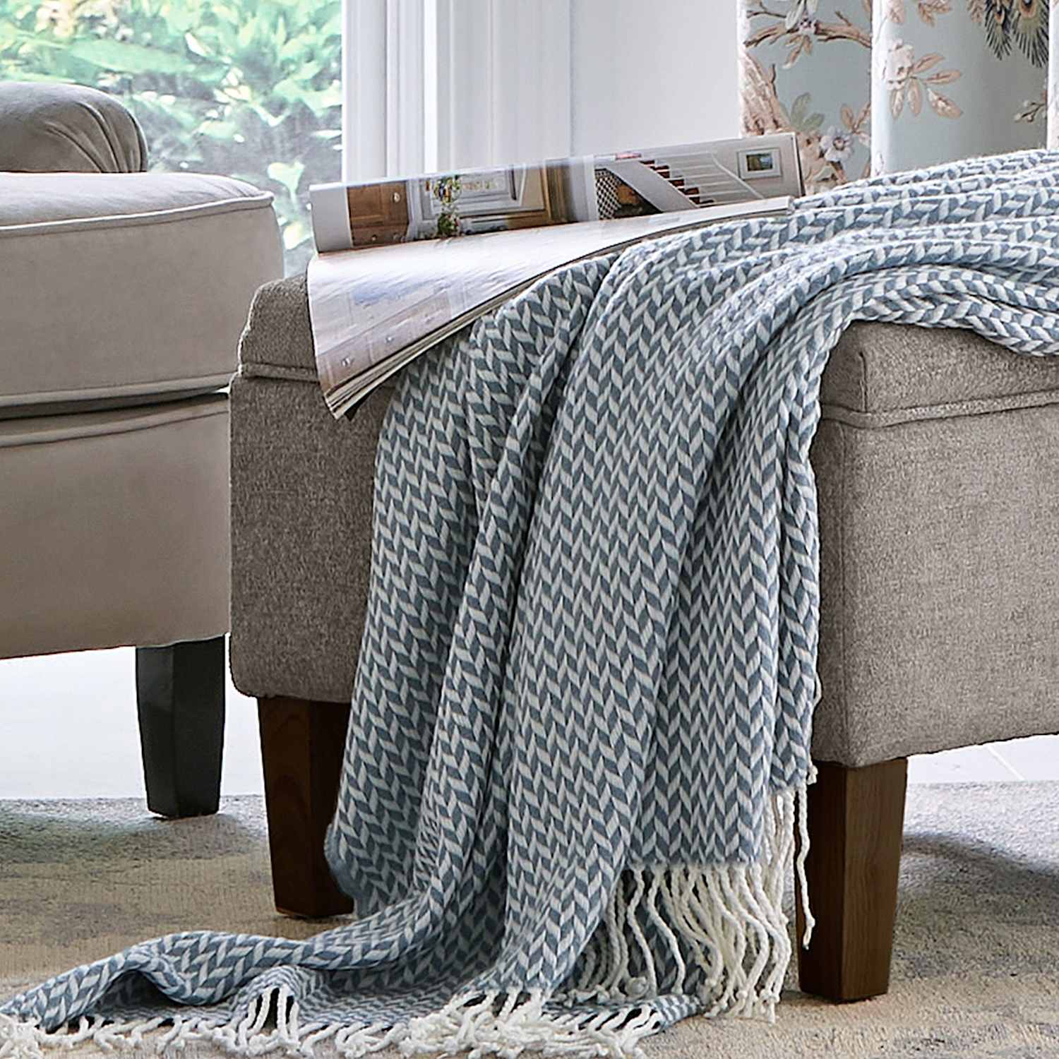 Laura Ashley Arya Throw - Wider Width - Blue Mix - Available at M&S