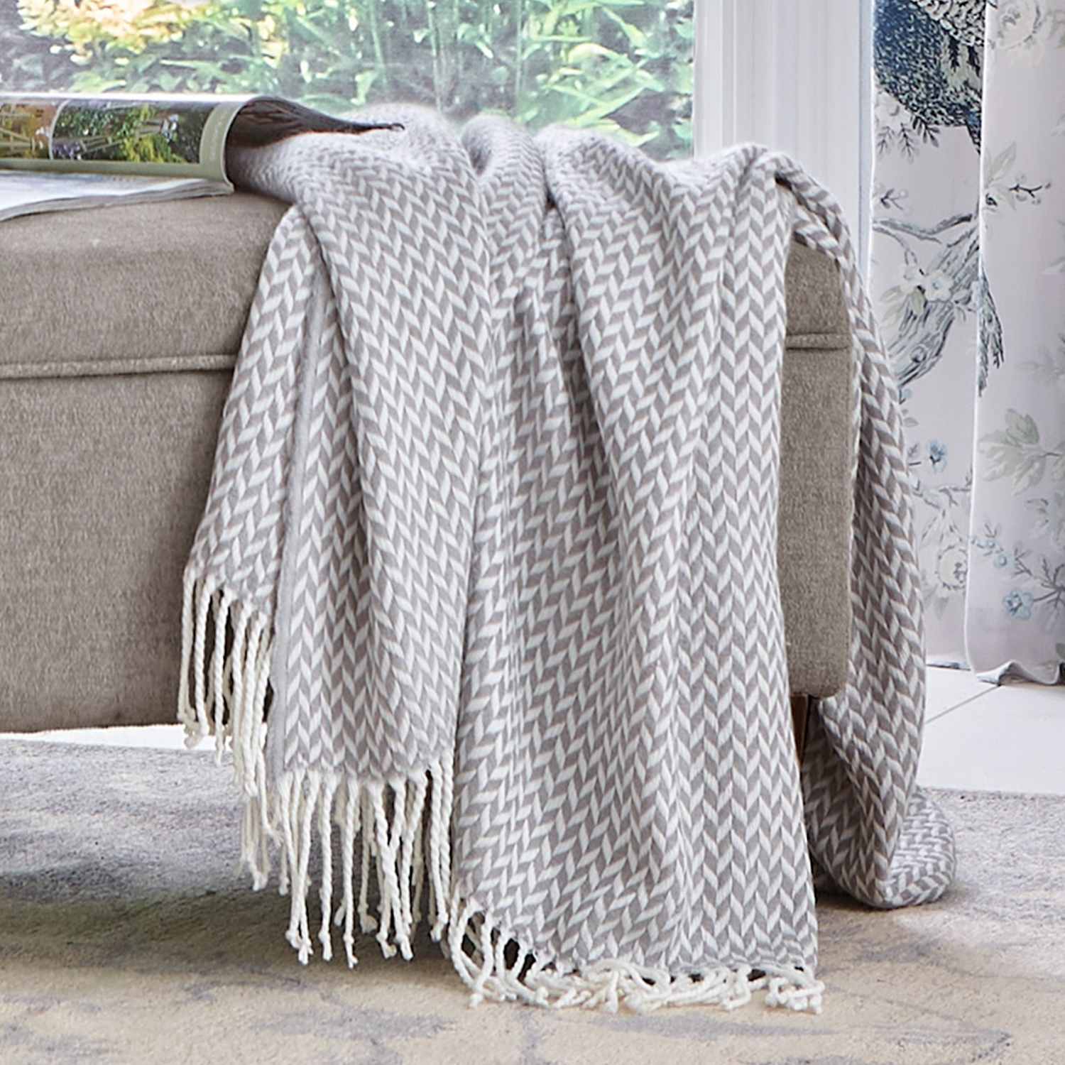 Laura Ashley Arya Throw - Wider Width - Grey Mix - Available at M&S
