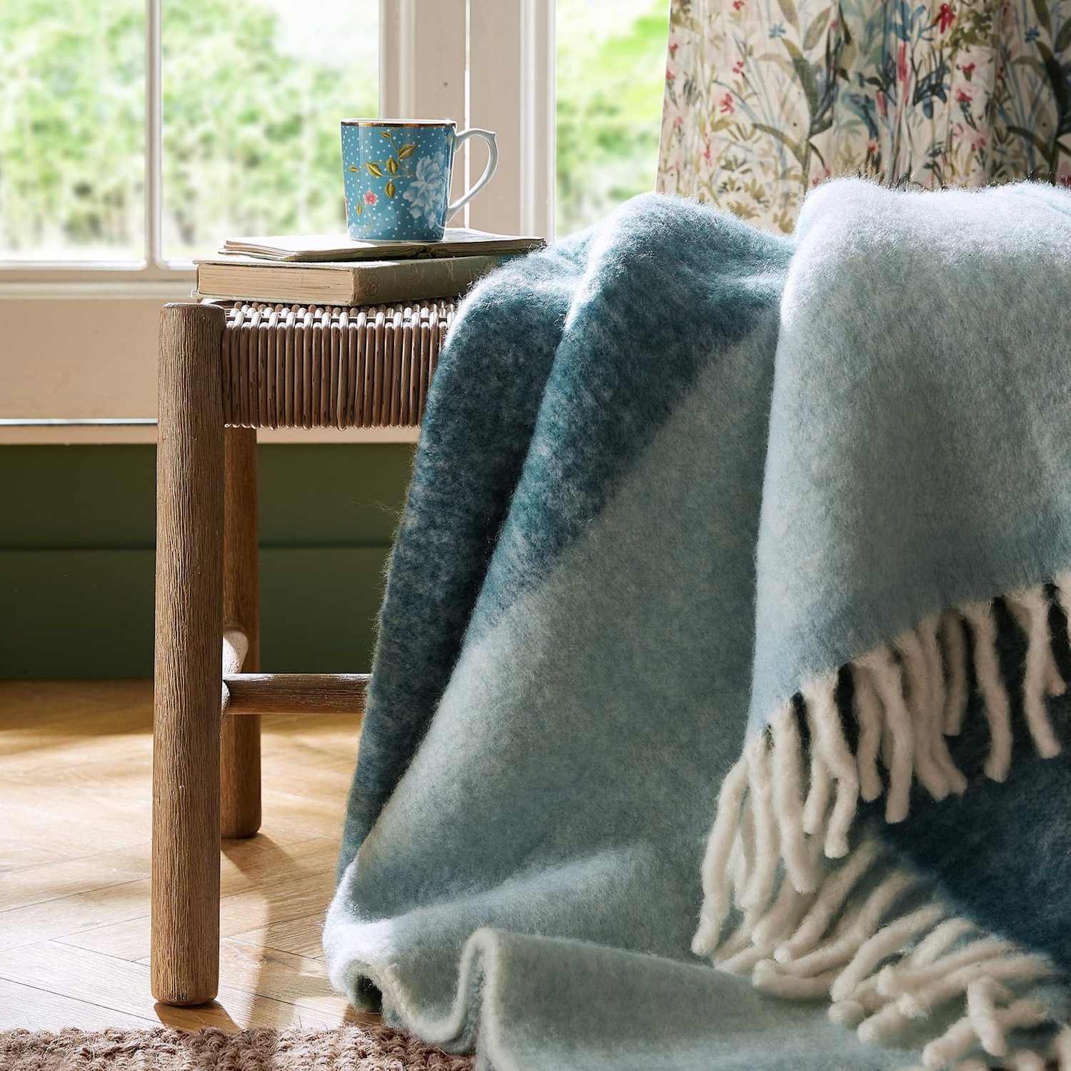 Laura Ashley Bronwen Throw with Wool - Wider Width - Blue Mix - Available at M&S