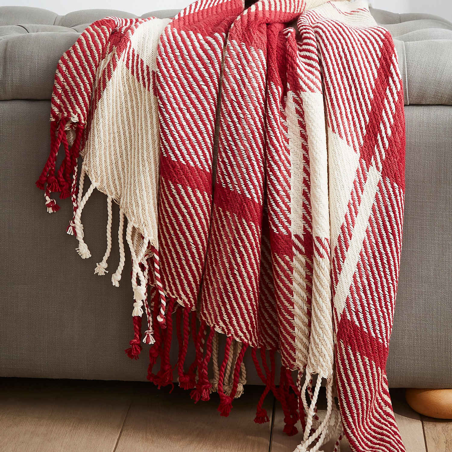 Laura Ashley Pure Cotton Dylan Checked Throw - Wider Width - Red Mix - Available at M&S