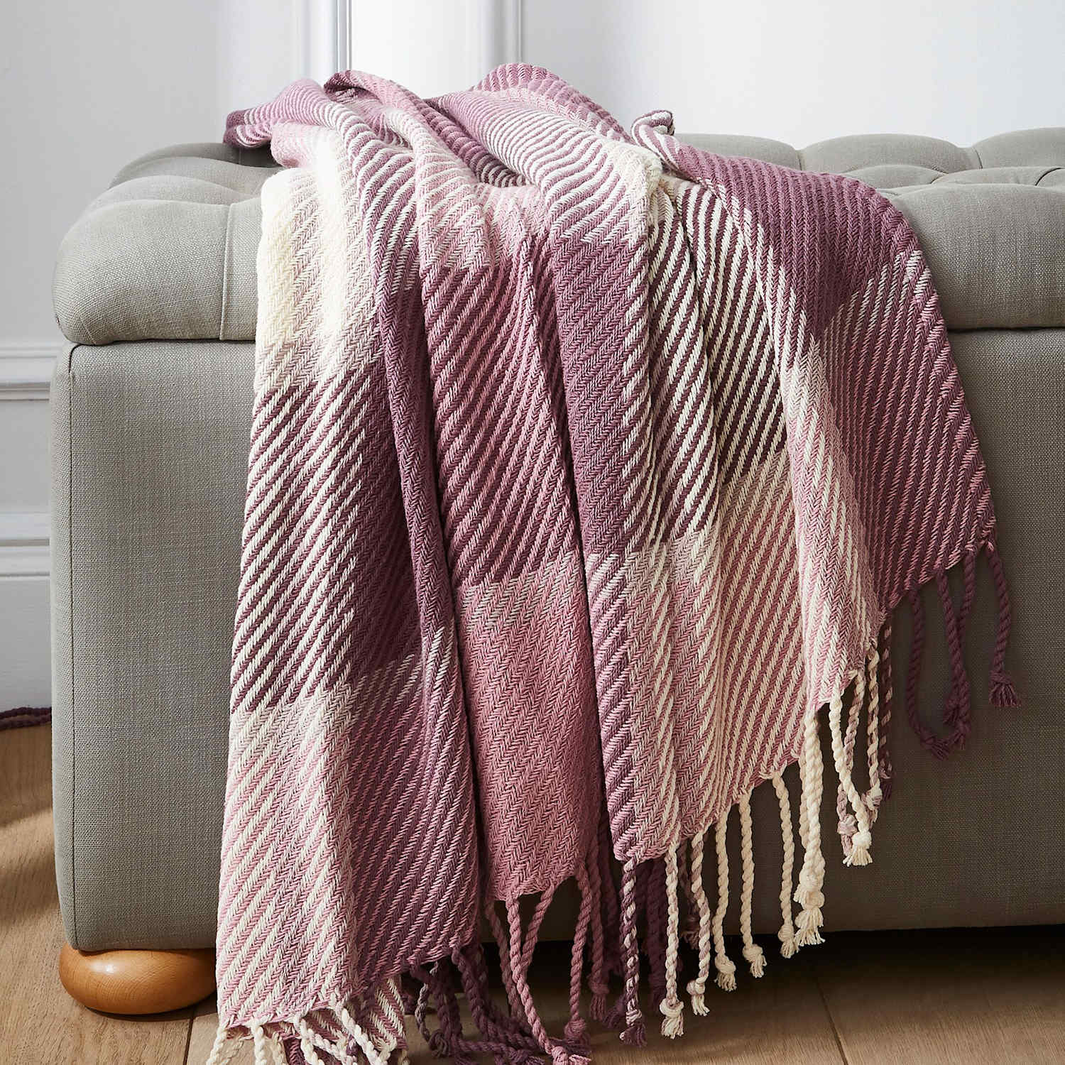 Laura Ashley Pure Cotton Dylan Checked Throw - Wider Width - Purple Mix - Available at M&S