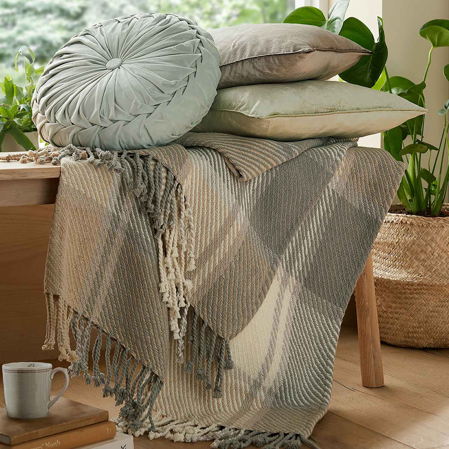 Laura Ashley Pure Cotton Dylan Checked Throw - Wider Width - Grey Mix - Available at M&S