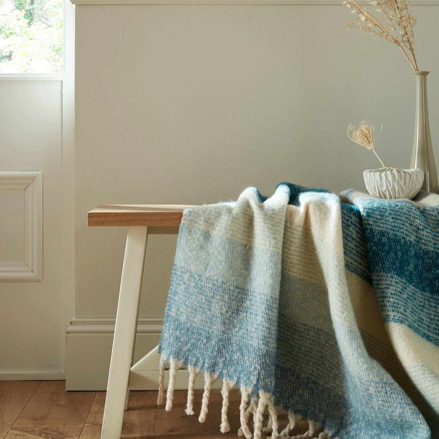 Laura Ashley Ortonby Throw - Wider Width - Blue Mix - Available at M&S