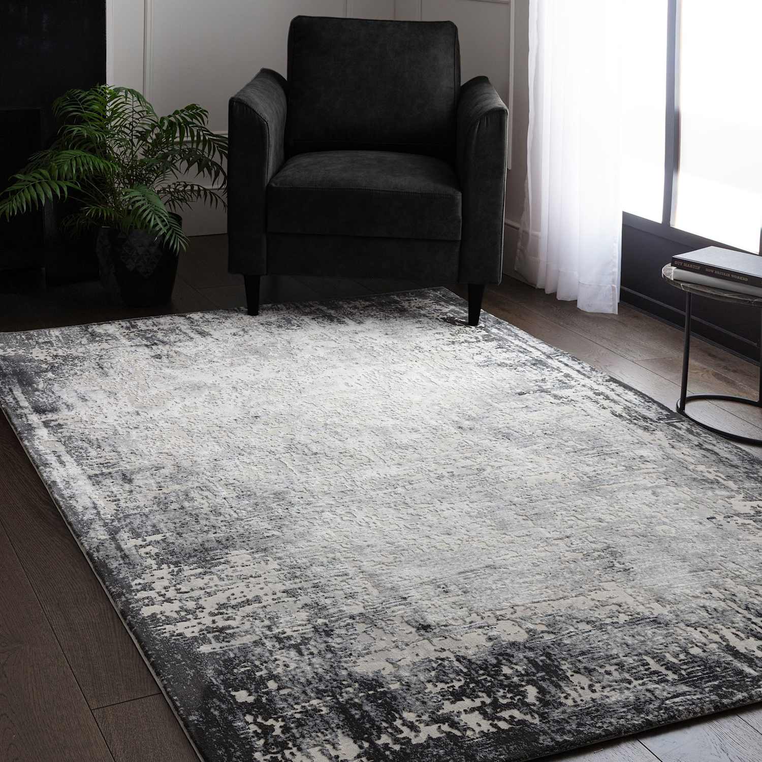 Asiatic Kuza Border Woven Rug - Medium - Grey - Available at M&S