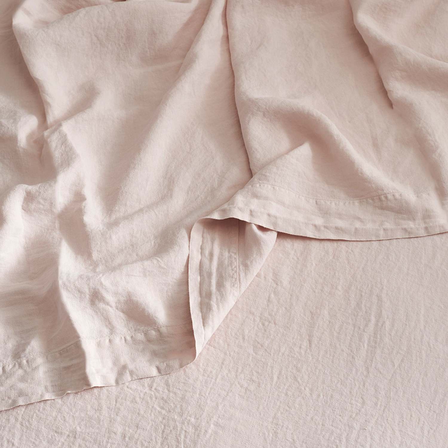 Bedfolk Pure Linen Washed Flat Sheet - Single (3 ft) - Soft Pink - Available at M&S