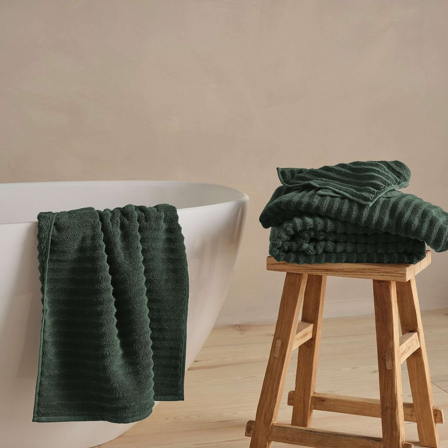 Bedfolk The Ripple Pure Turkish Cotton Towel - Extra Large Bath Sheet - Dark Green - Available at M&S