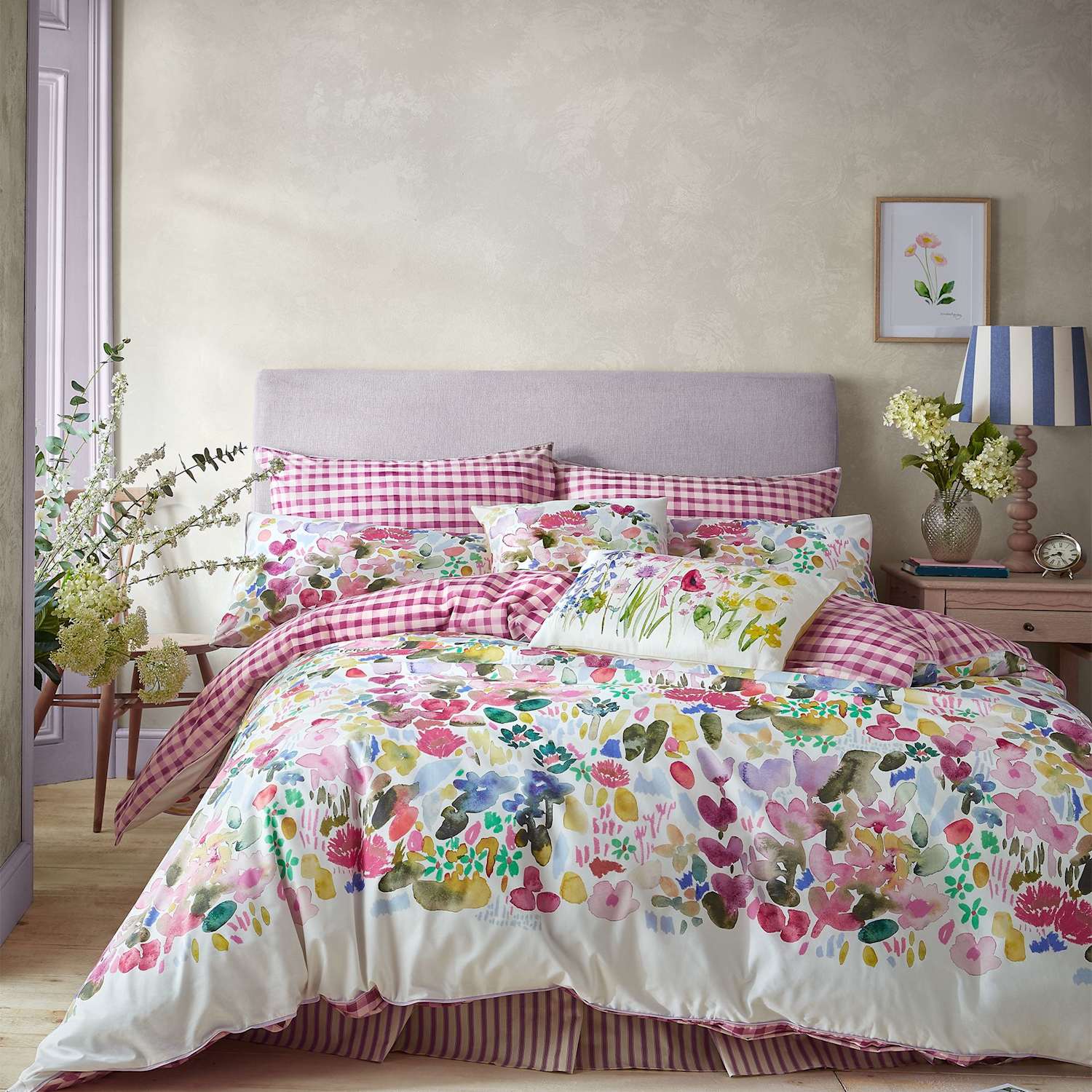 Bluebellgray Pure Cotton Flora Bedding Set - Single (3 ft) - Pink Mix - Available at M&S