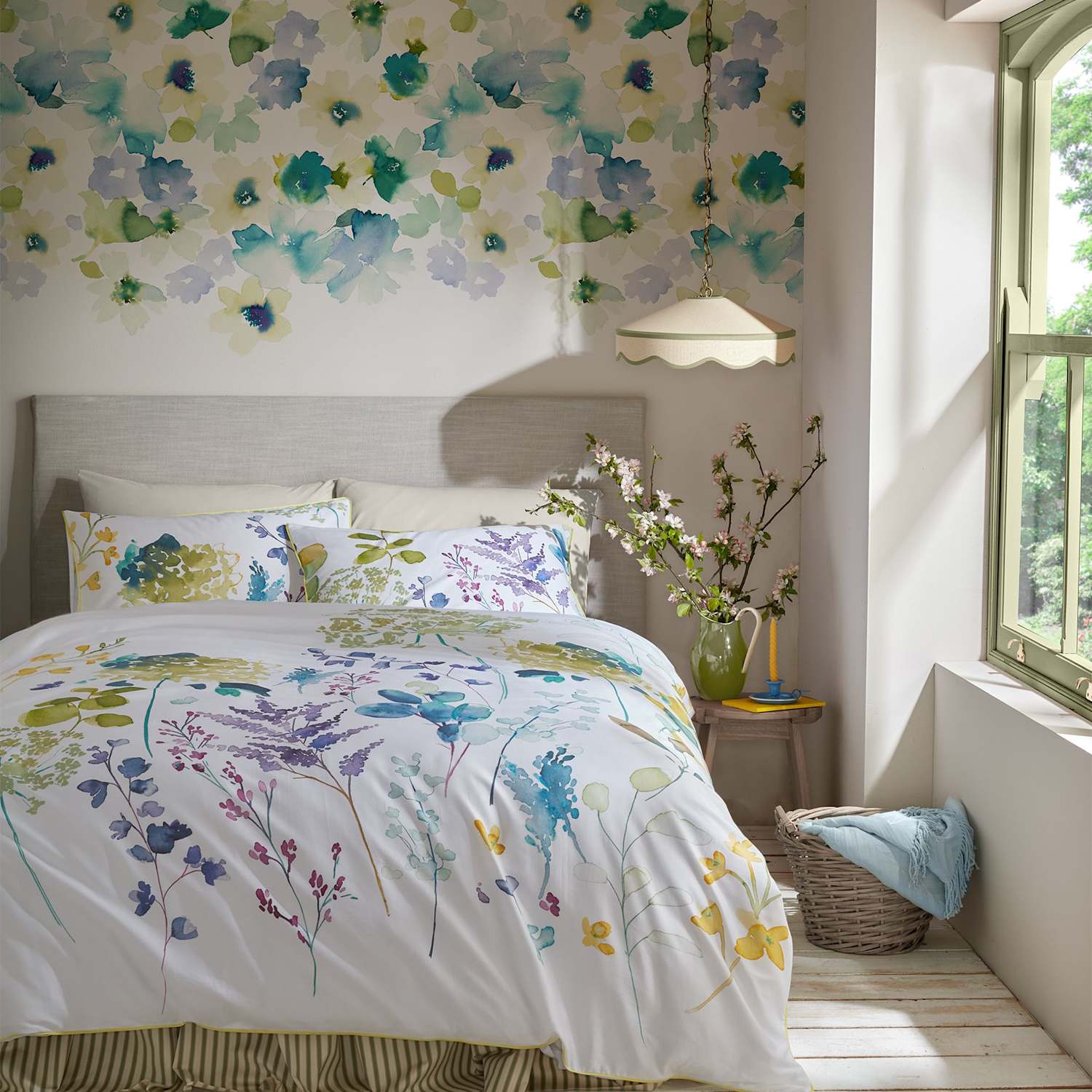 Bluebellgray Pure Cotton Sateen Botanical Bedding Set - Single (3 ft) - White Mix - Available at M&S