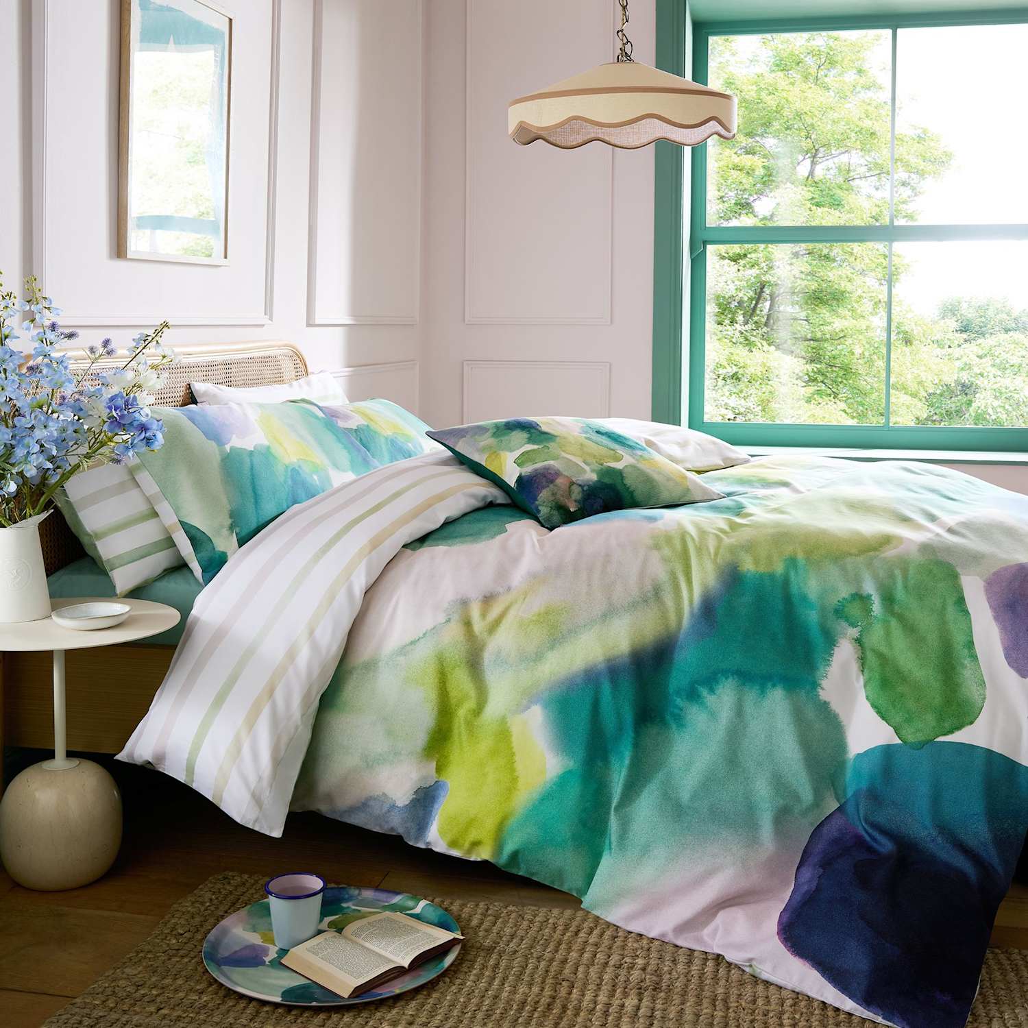 Bluebellgray Pure Cotton Sateen Lochaber Bedding Set - Double (4 ft 6) - Green Mix - Available at M&S