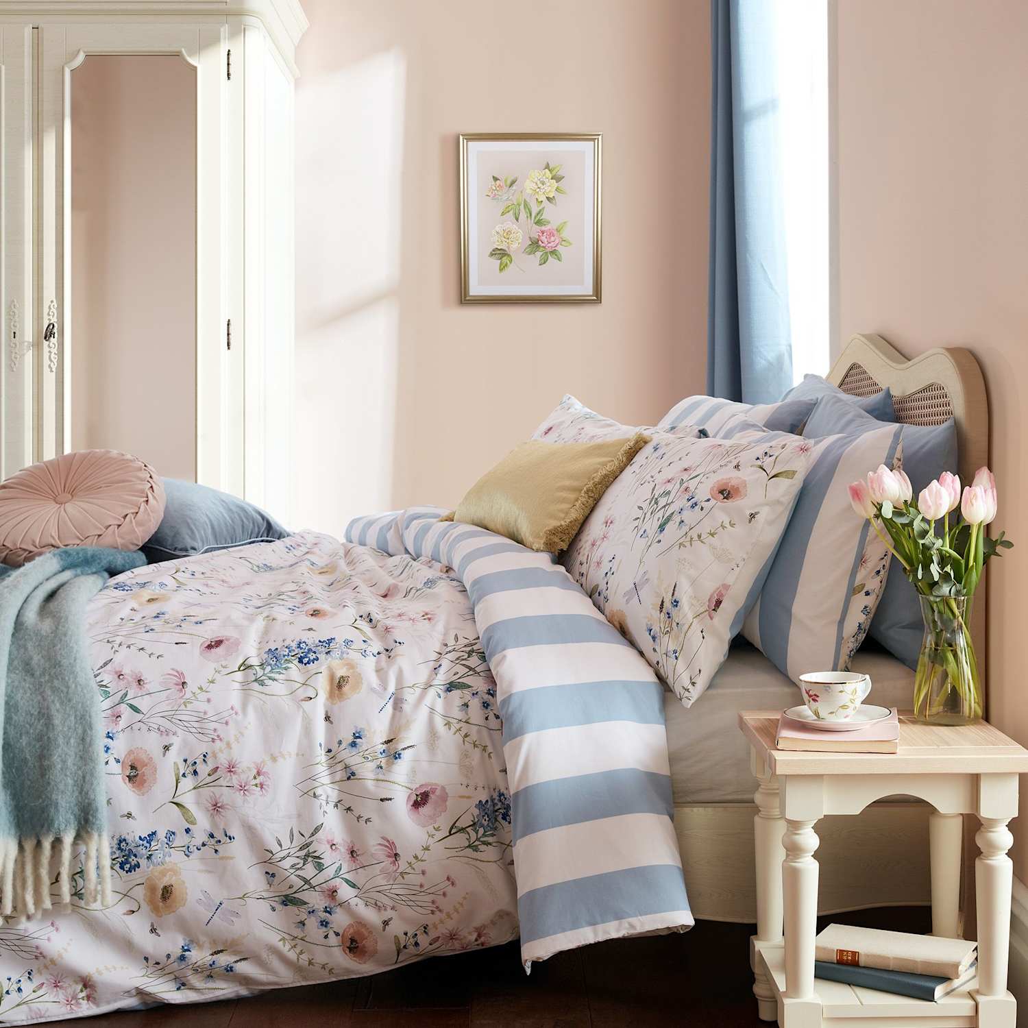 Laura Ashley Pure Cotton Alford Meadow Bedding Set - Single (3 ft) - Blue Mix - Available at M&S