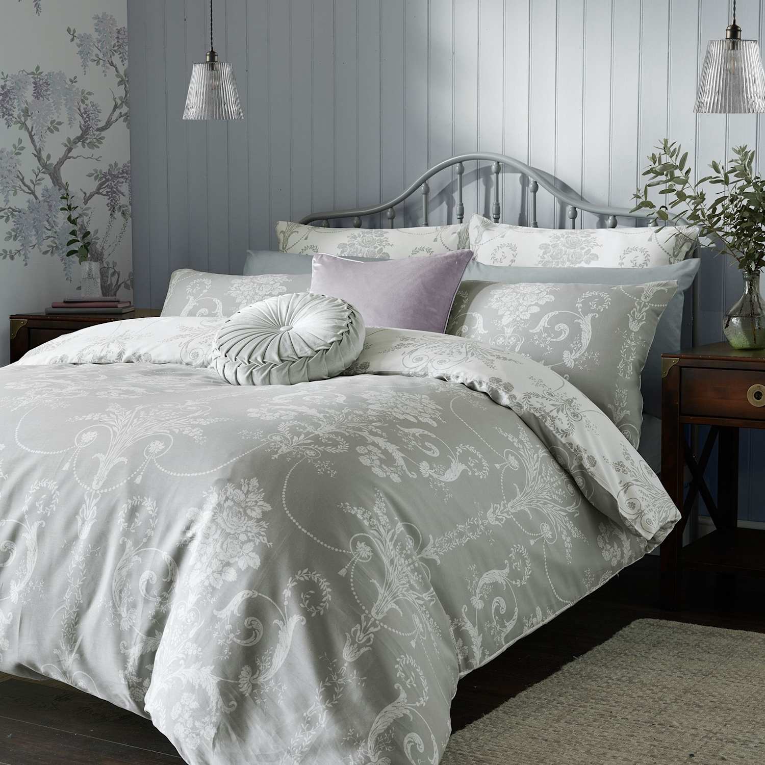 Laura Ashley Pure Cotton Josette Floral Bedding Set - Single (3 ft) - Grey Mix - Available at M&S