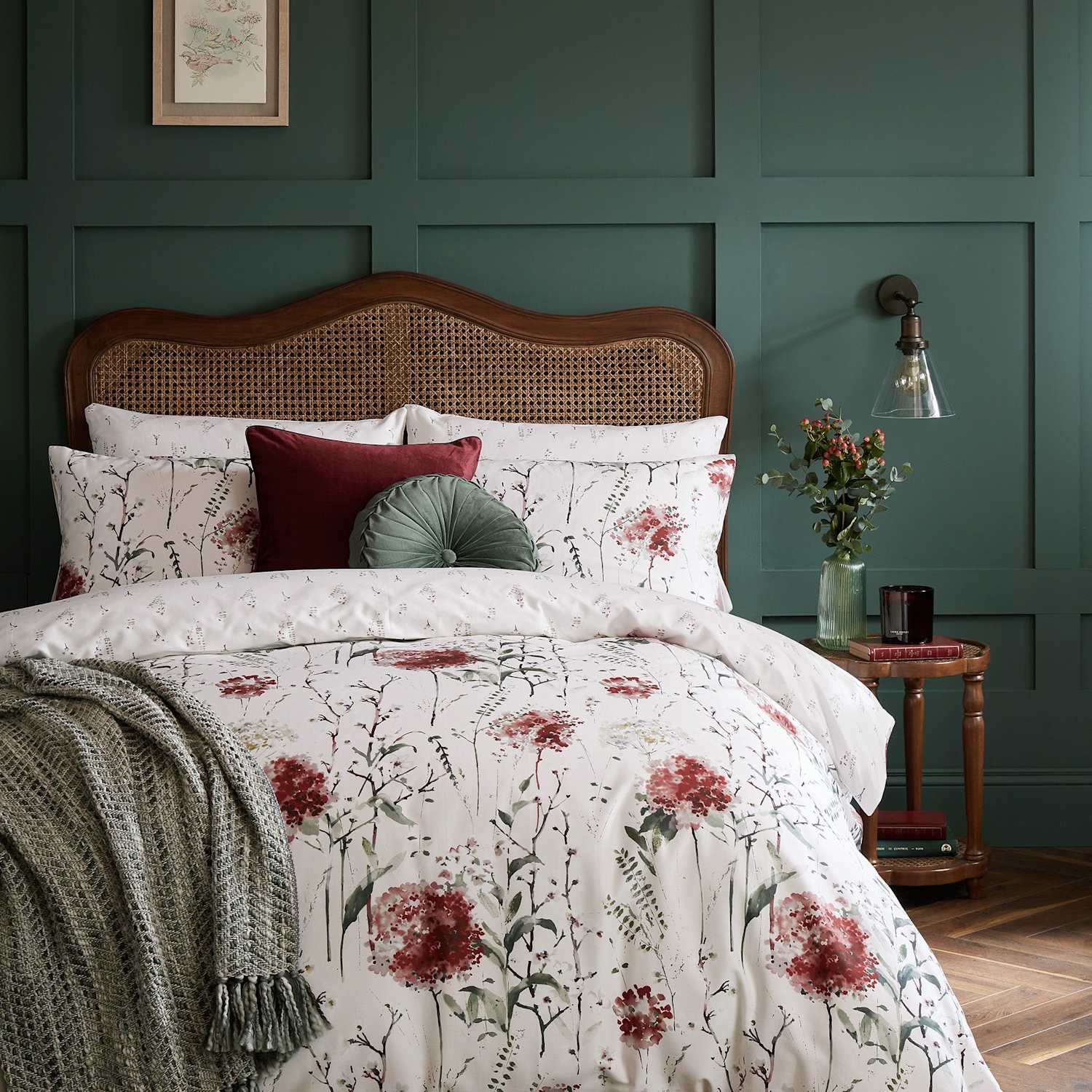 Laura Ashley Pure Cotton Pallington Bloom Bedding Set - Double (4 ft 6) - Red Mix - Available at M&S