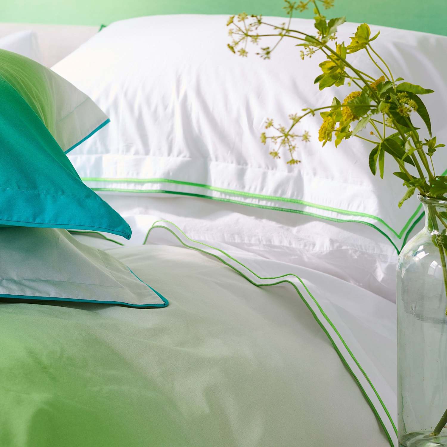 Designers Guild Pure Cotton 400 Thread Count Flat Sheet - Single (3 ft) - Green Mix - Available at M&S