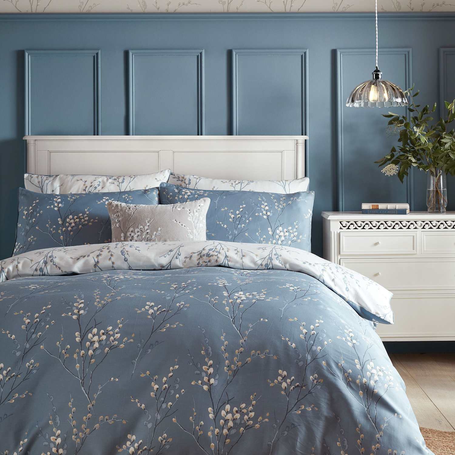 Laura Ashley Pure Cotton Sateen Pussy Willow Bedding Set - Double (4 ft 6) - Blue Mix - Available at M&S
