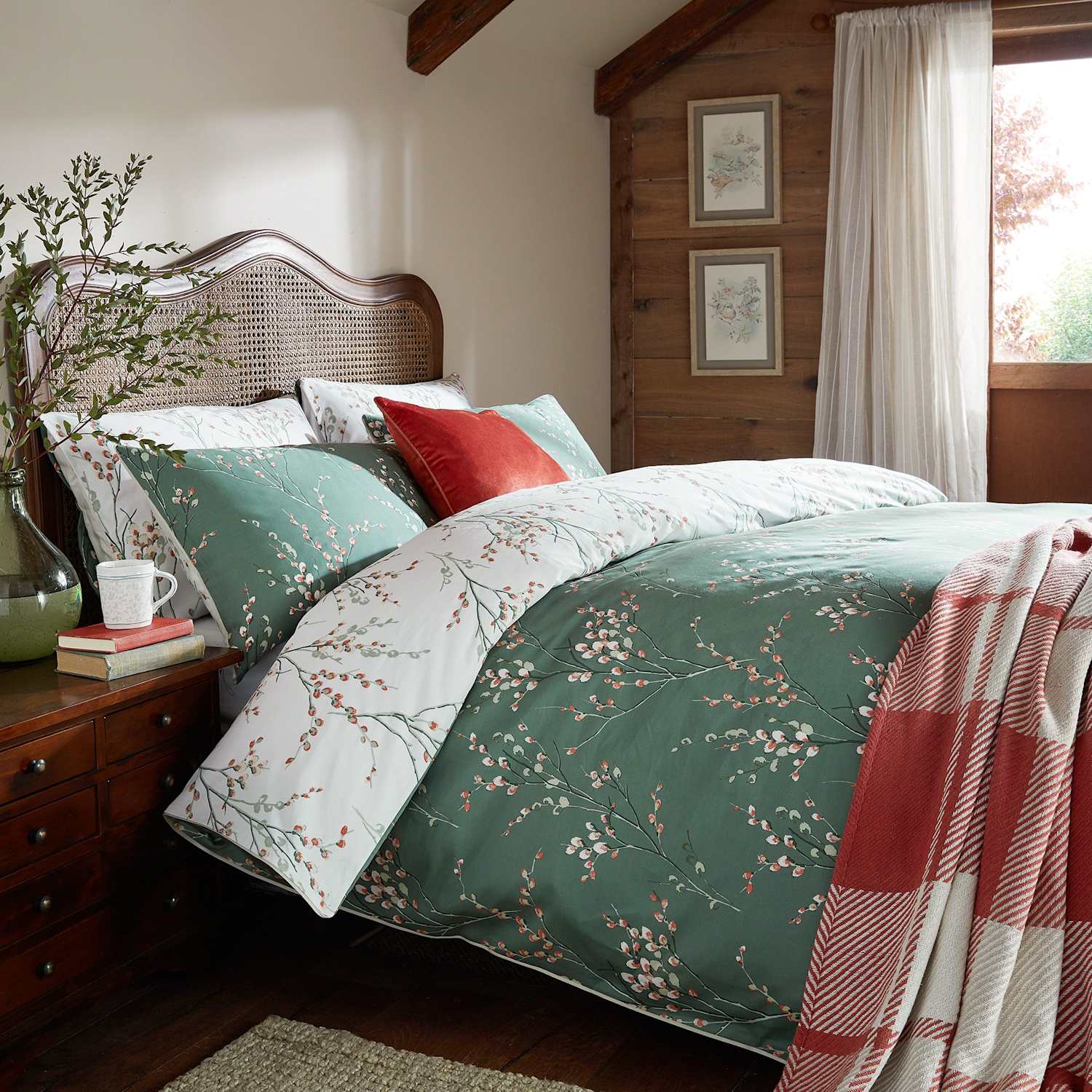 Laura Ashley Pure Cotton Sateen Pussy Willow Bedding Set - Single (3 ft) - Green Mix - Available at M&S