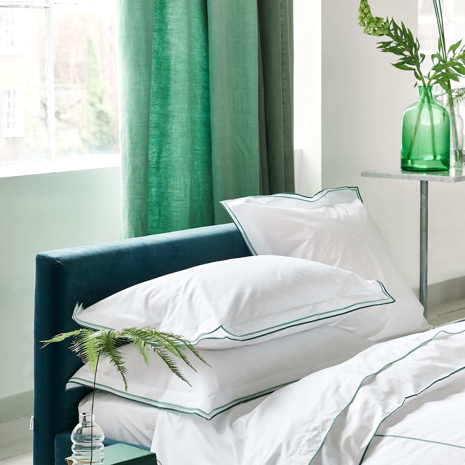 Designers Guild 2 Pack Pure Cotton Astor Pillowcases - Dark Green Mix - Available at M&S
