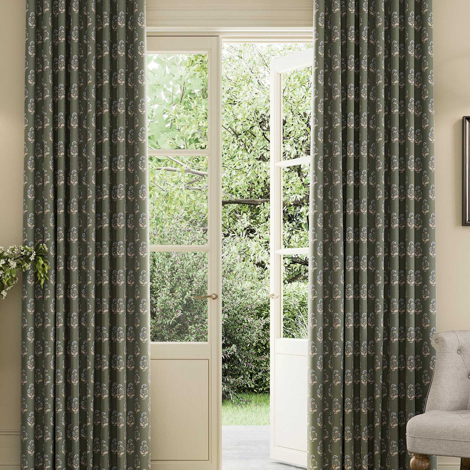 Joules Chamomile Pure Cotton Eyelet Blackout Curtains - W168cm, Drop 137cm - Green Mix - Available at M&S