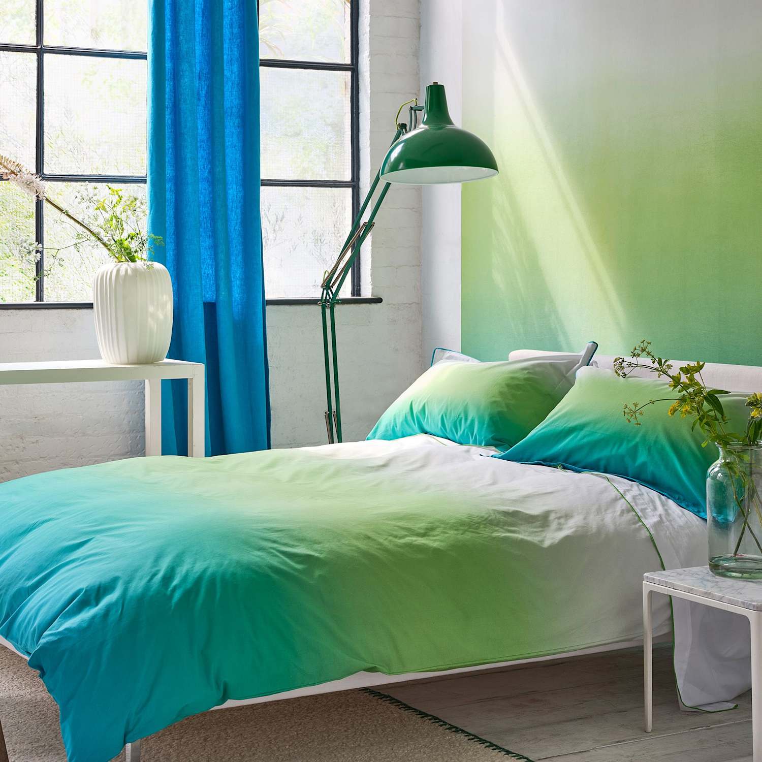 Designers Guild Pure Cotton Percale Ombre Pillowcase Set - Green Mix - Available at M&S
