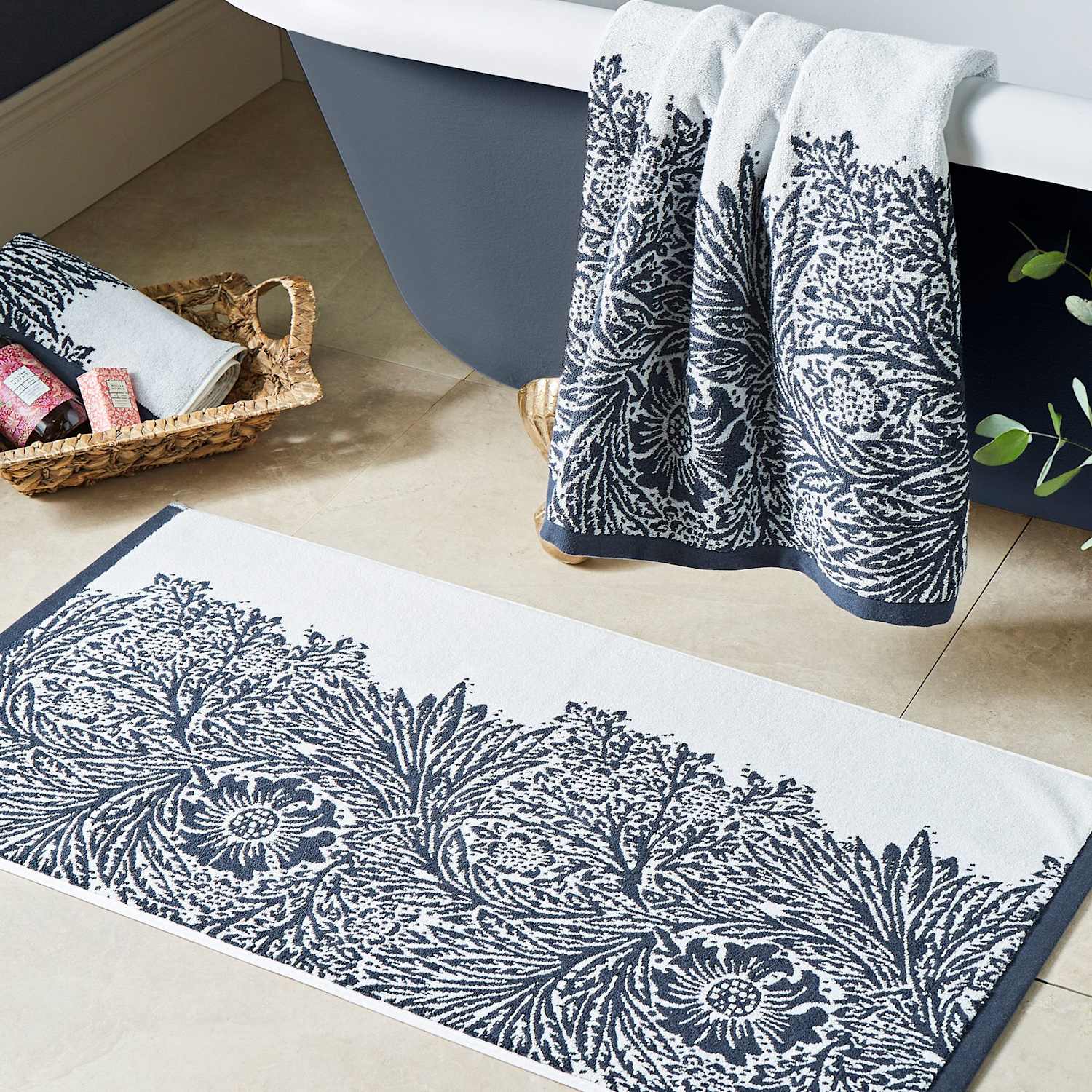 William Morris At Home Marigold Pure Cotton Towel - Hand Towel - Blue Mix - Available at M&S