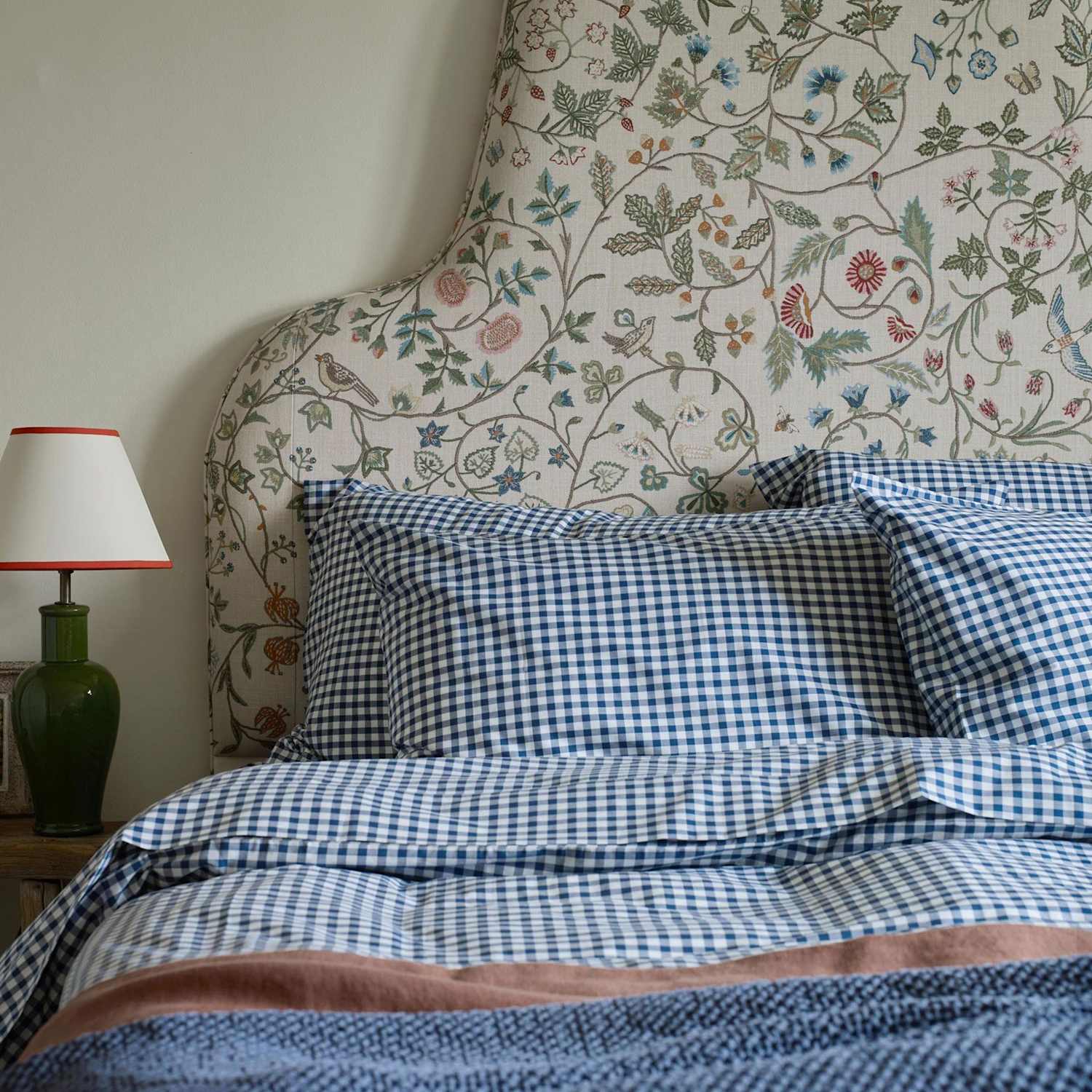 Piglet In Bed Pure Cotton Small Gingham Check Fitted Sheet - Double (4 ft 6) - Blue Mix - Available at M&S
