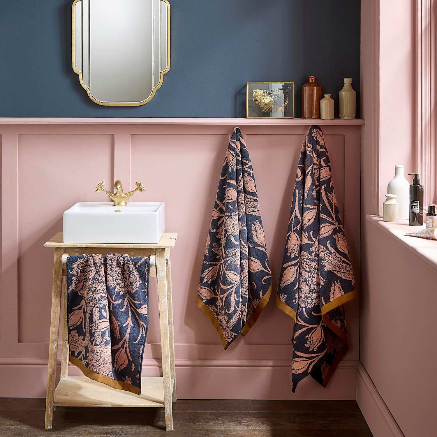 William Morris At Home Pure Cotton Wild Tulip Towel - Hand Towel - Navy Mix - Available at M&S