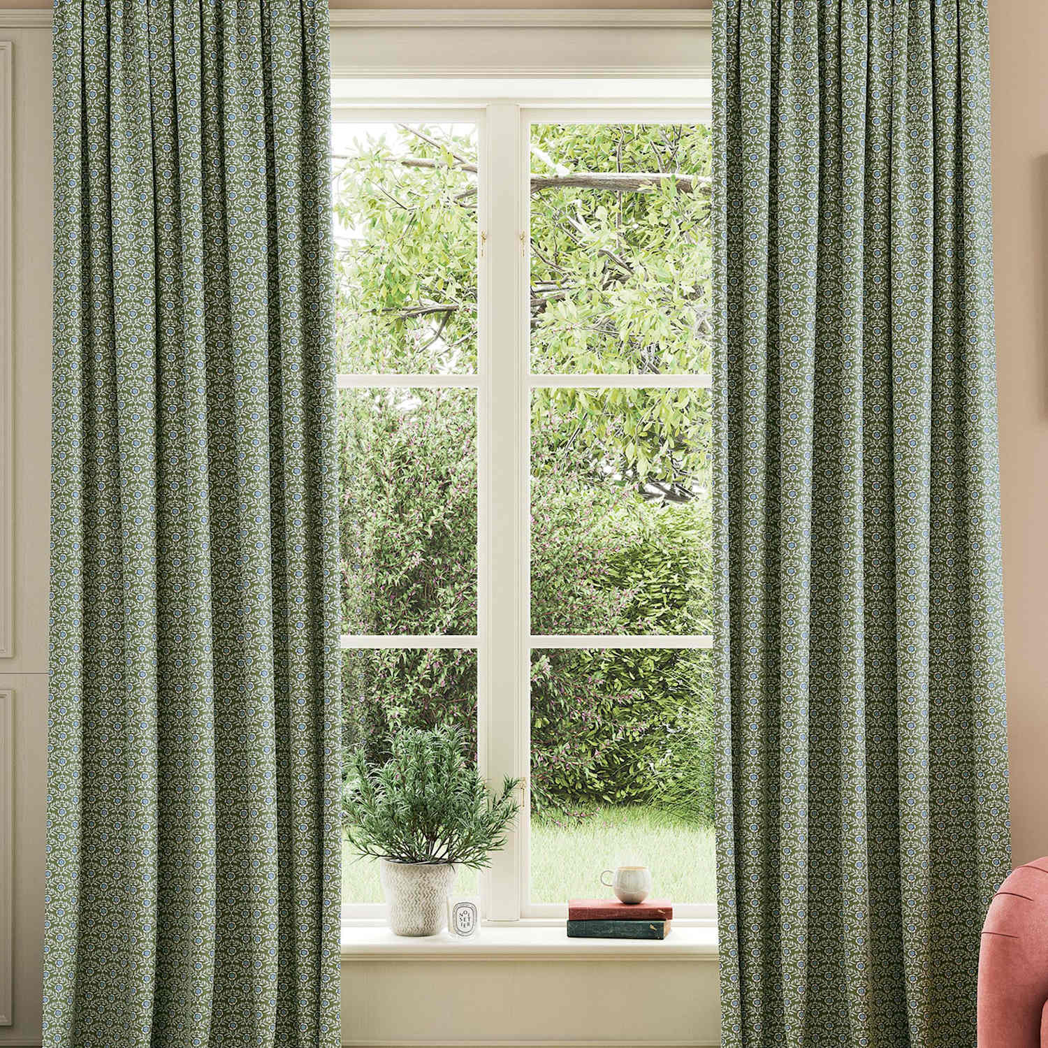 Joules Floral Foulard Pure Cotton Pencil Pleat Curtains - W168cm, Drop 183cm - Green - Available at M&S