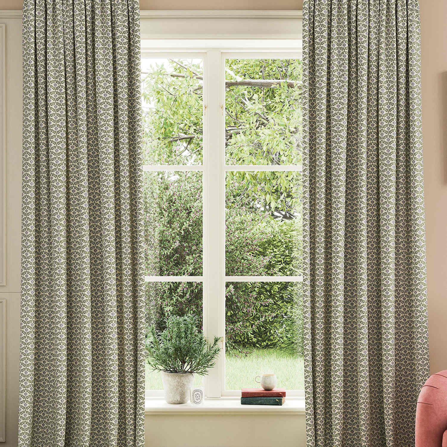 Joules Floral Foulard Pure Cotton Pencil Pleat Curtains - W168cm, Drop 137cm - Cream Mix - Available at M&S