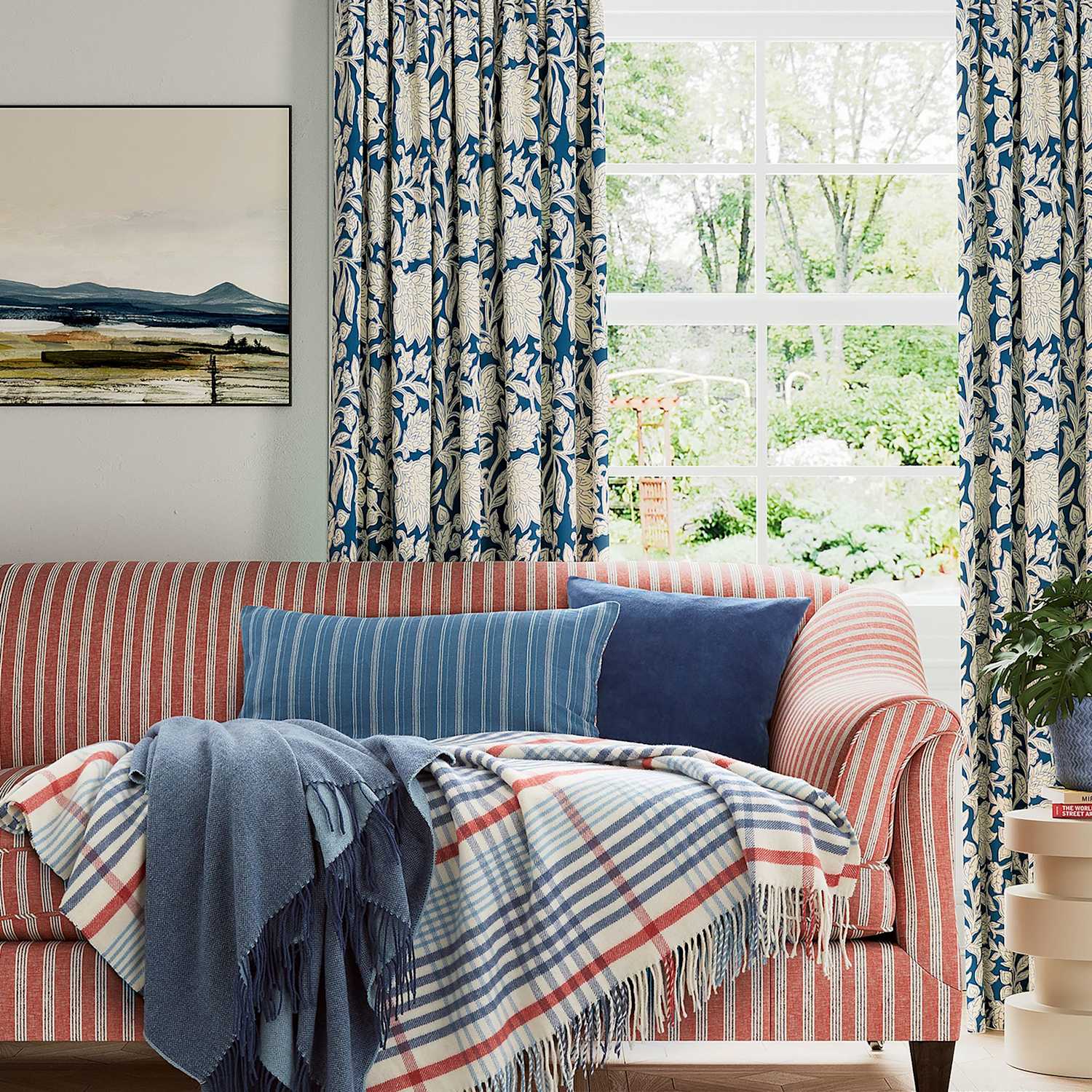 Land & Shore Wool Blend Checked Throw - Extra Large - Blue Mix - Available at M&S