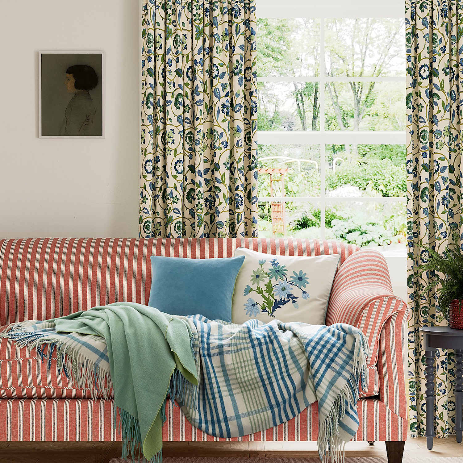 Land & Shore Wool Blend Checked Throw - Extra Large - Green Mix - Available at M&S