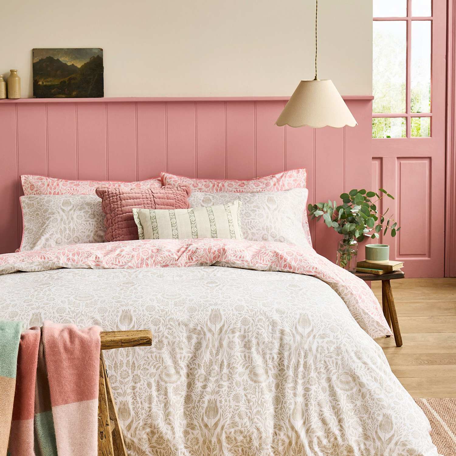 Laura Ashley Pure Cotton Ashstead Damask Bedding Set - Single (3 ft) - Natural Mix - Available at M&S