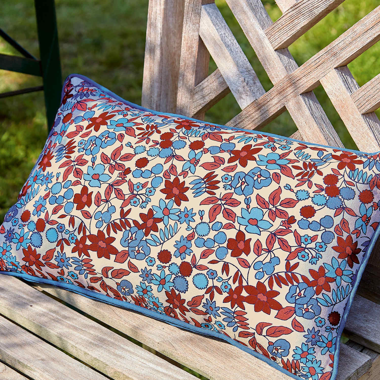Land & Shore Pure Cotton Floral Outdoor Cushion - Blue Mix - Available at M&S