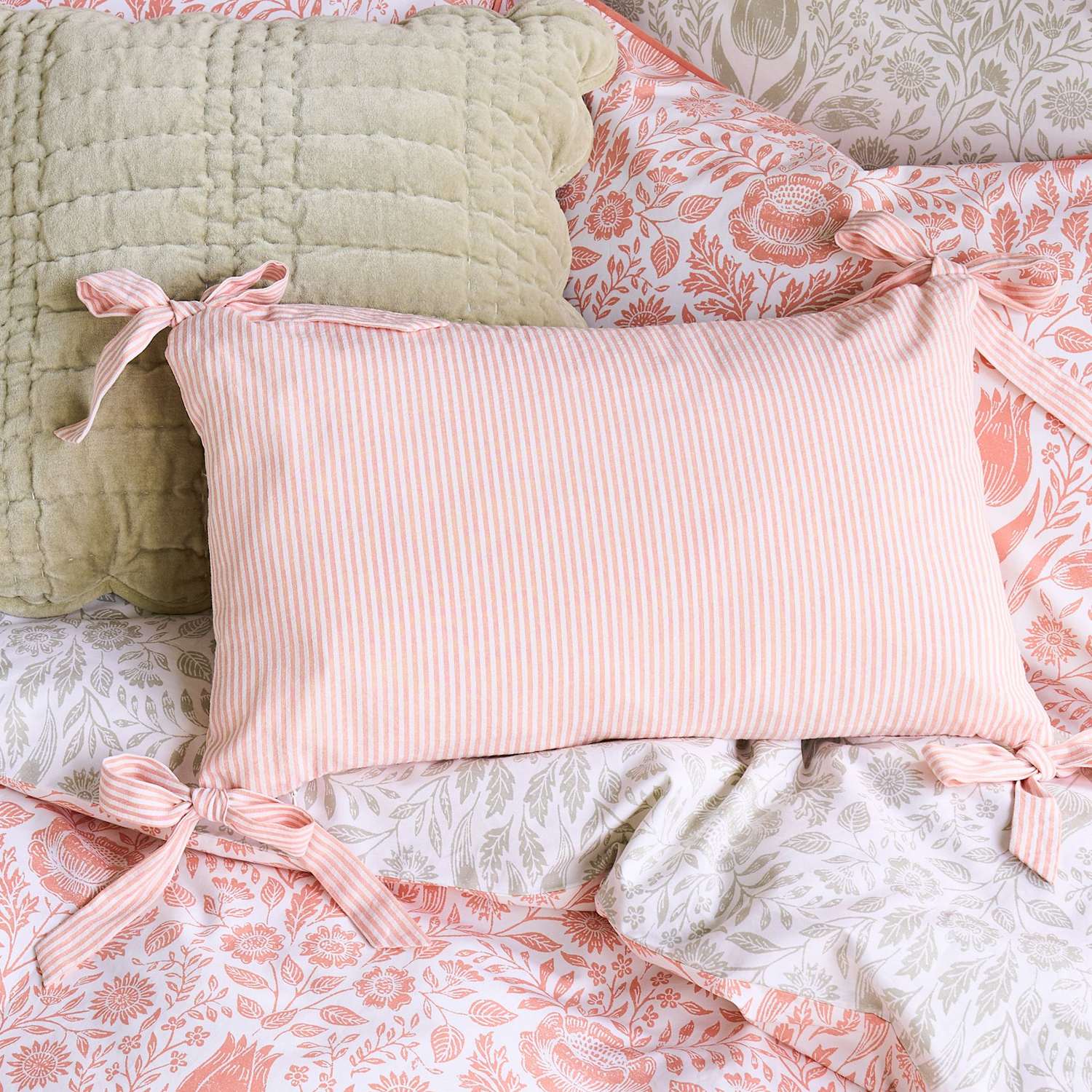 Laura Ashley Cotton Rich Striped Bolster Cushion - Pink Mix - Available at M&S