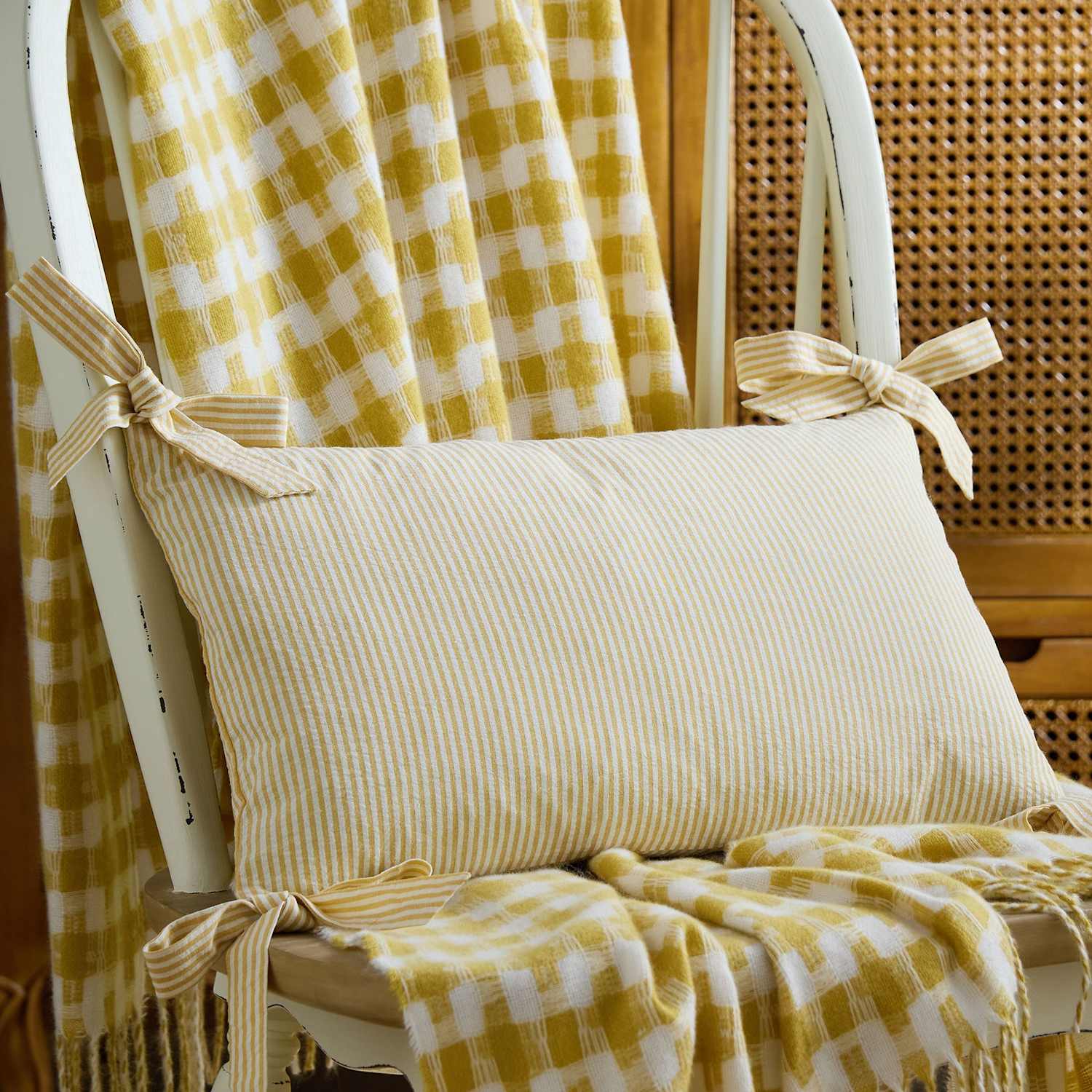 Laura Ashley Cotton Rich Striped Bolster Cushion - Yellow Mix - Available at M&S