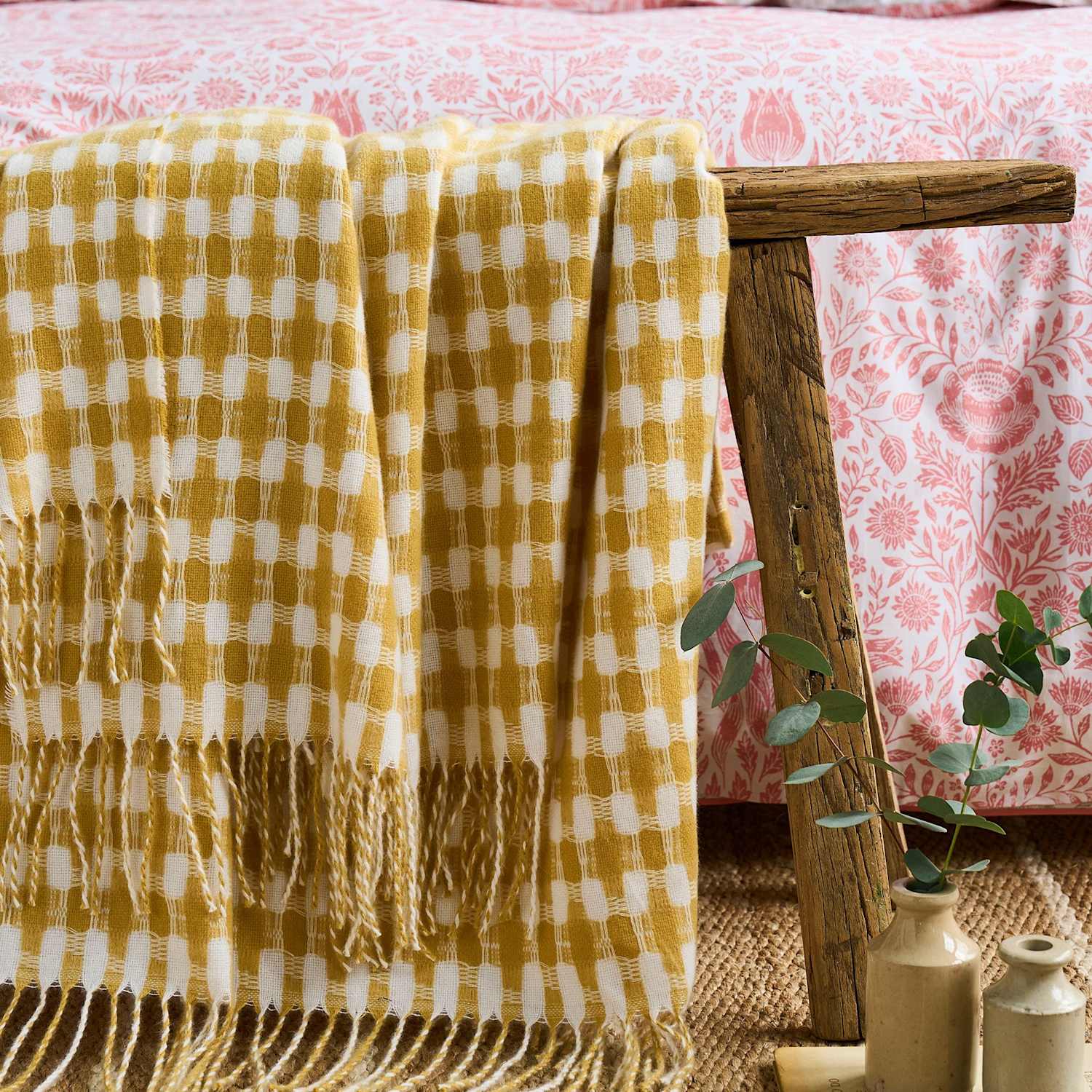 Laura Ashley Knapton Gingham Throw - Large - Yellow Mix - Available at M&S