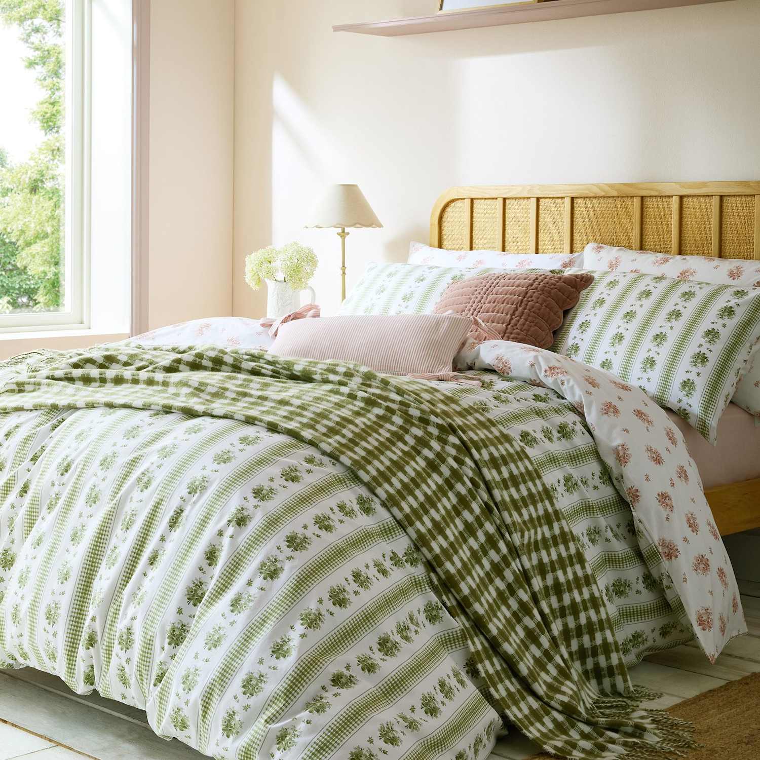 Laura Ashley Pure Cotton Pensham Striped Bedding Set - Single (3 ft) - Green Mix - Available at M&S