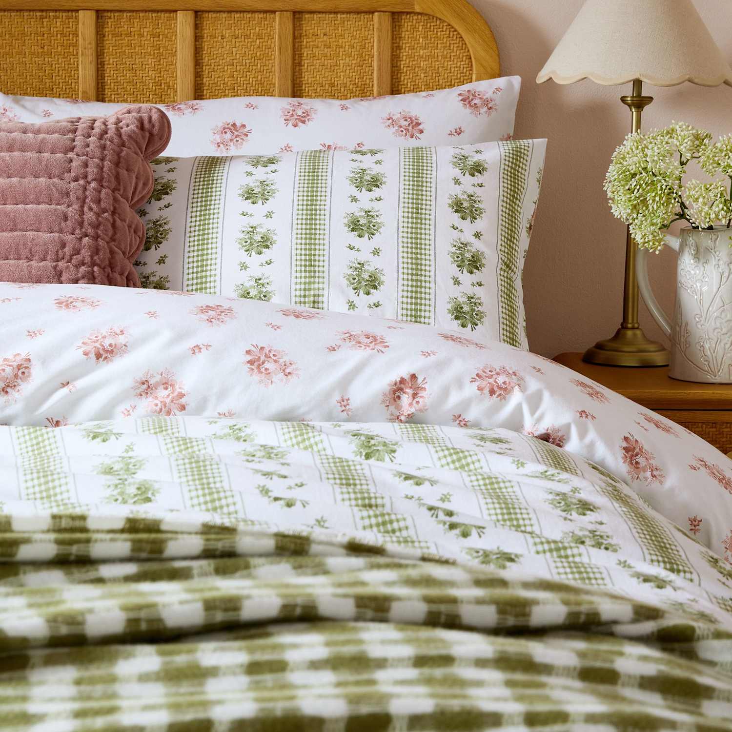 Laura Ashley Set of 2 Pensham Stripe Pure Cotton Pillowcases - Green Mix - Available at M&S