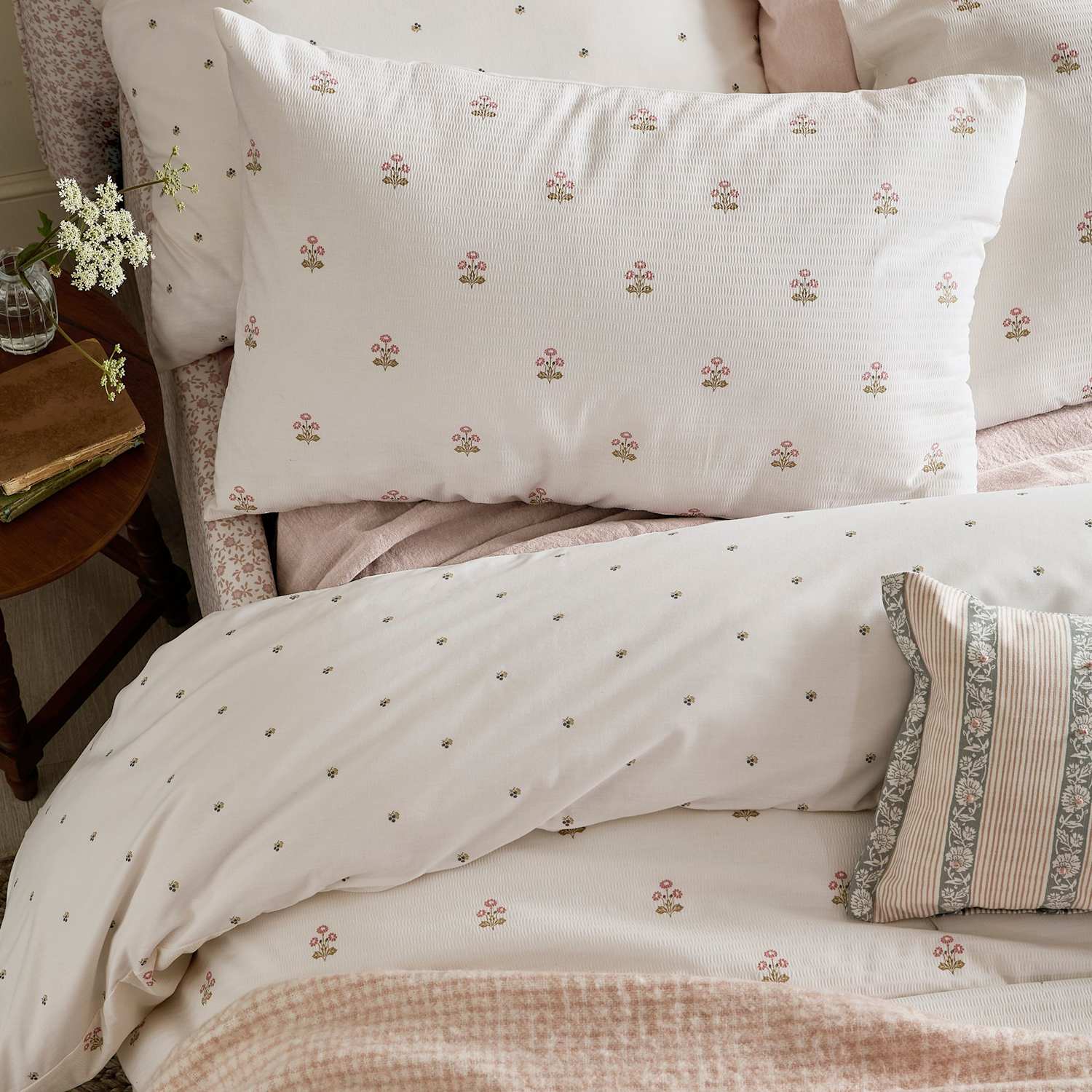 Laura Ashley Set of 2 Harthill Dairy Pure Cotton Pillowcases - White Mix - Available at M&S