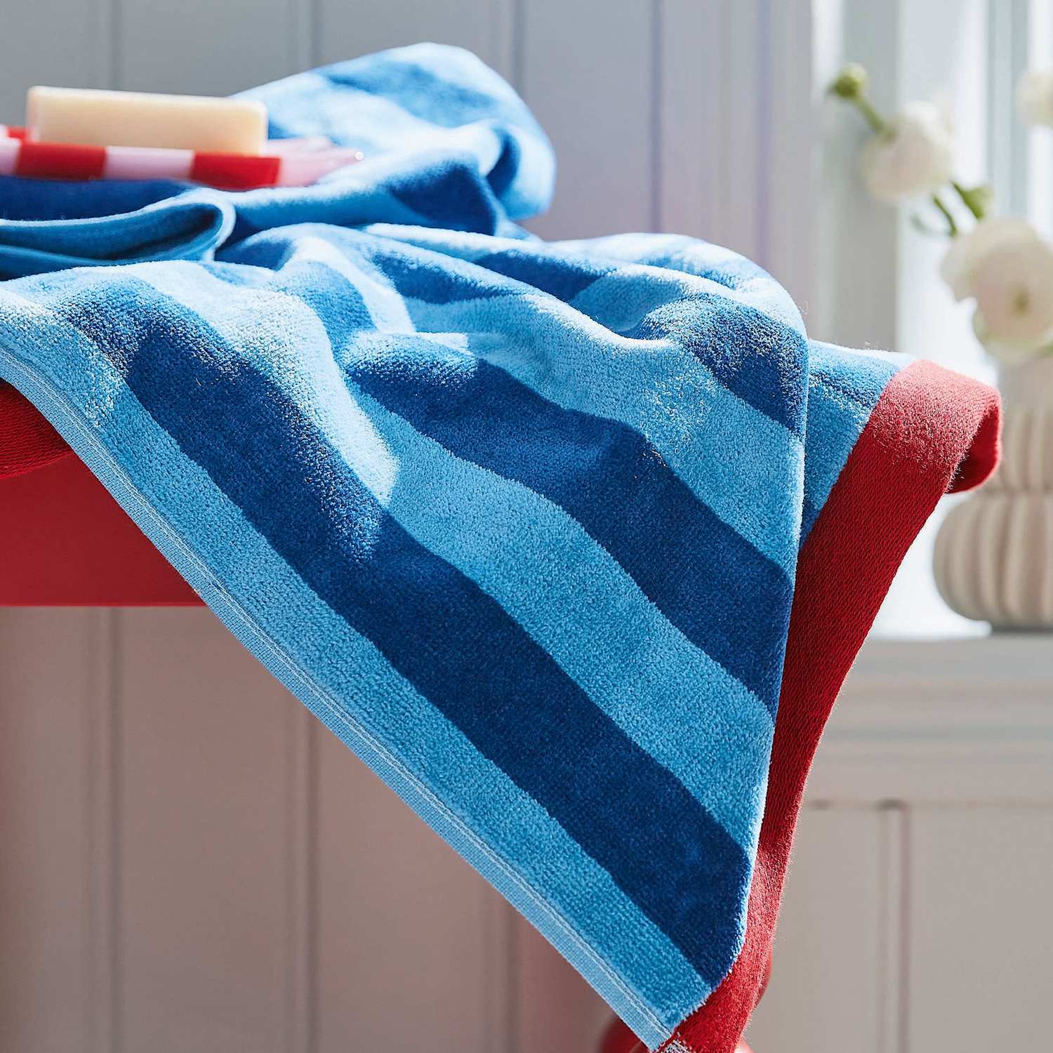Land & Shore Pure Cotton Shore Stripe Towel - Bath Towel - Blue - Available at M&S