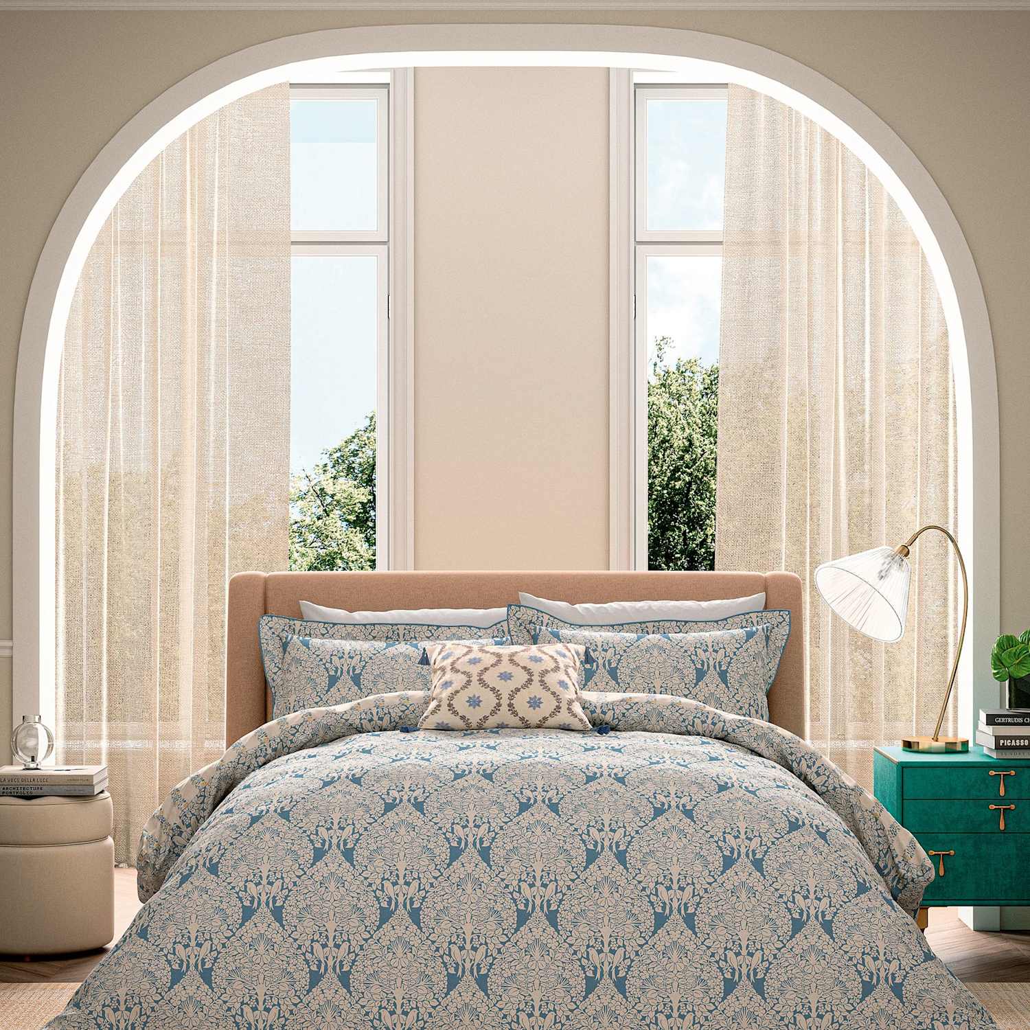 V&A Pure Cotton Lerena Bedding Set - King Size (5 ft) - Blue Mix - Available at M&S