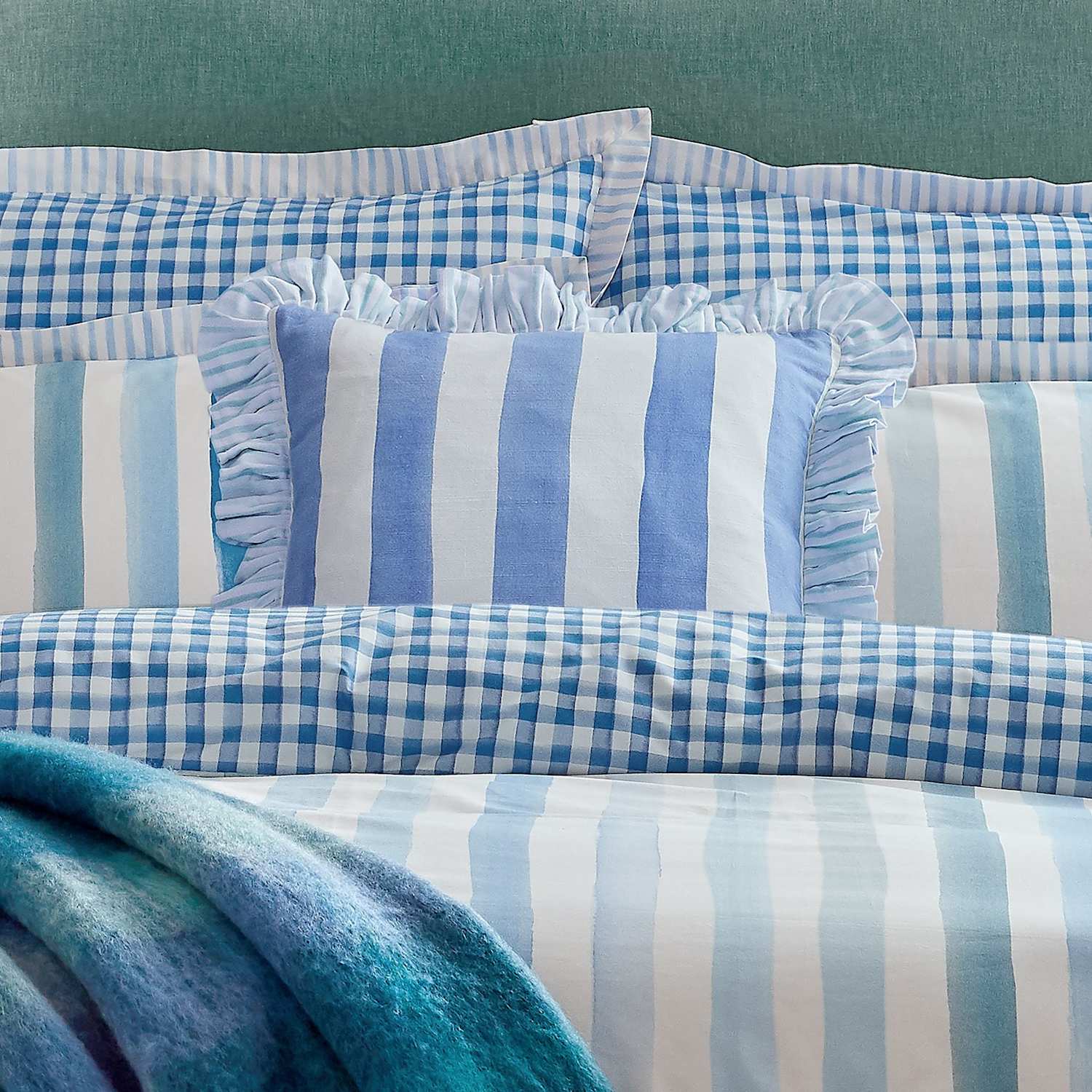 Bluebellgray Pure Cotton Striped Cushion - Blue Mix - Available at M&S